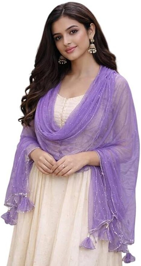 lakshmika collection Net Embellished, Self Design, Solid, Embroidered Pink Women Dupatta-picture-11