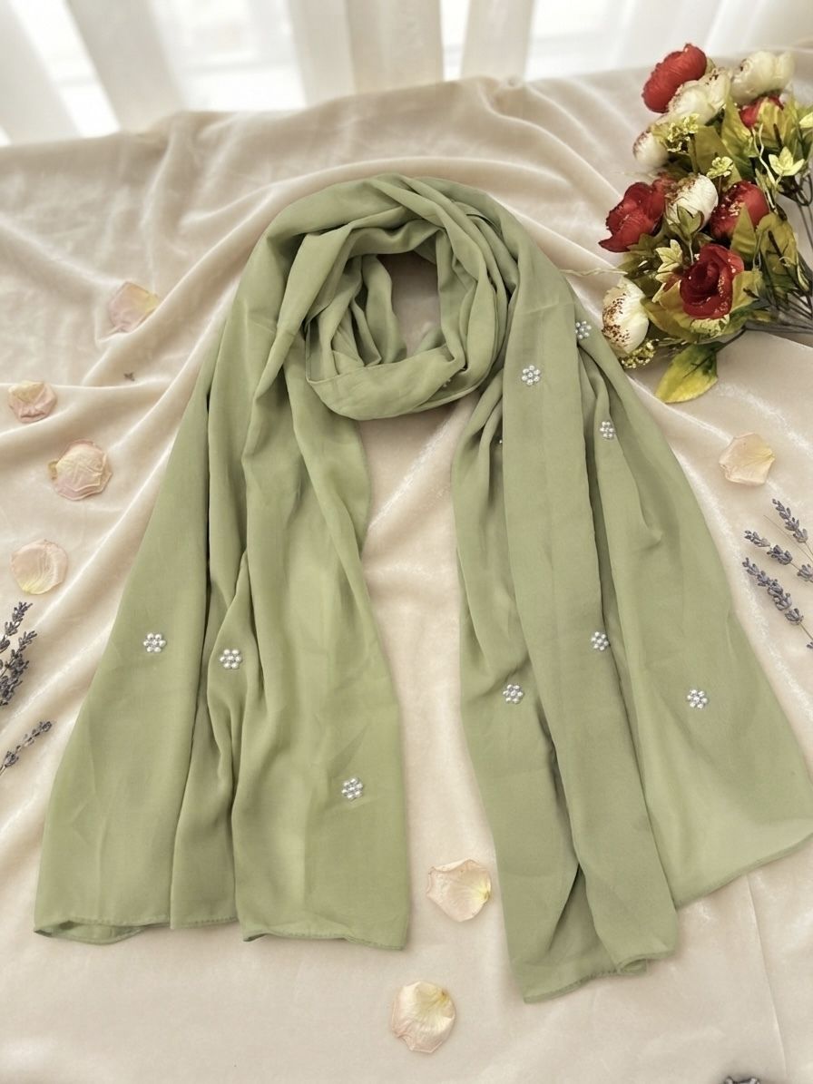 Georgette Embellished Green, Light Green Women Dupatta-image-33