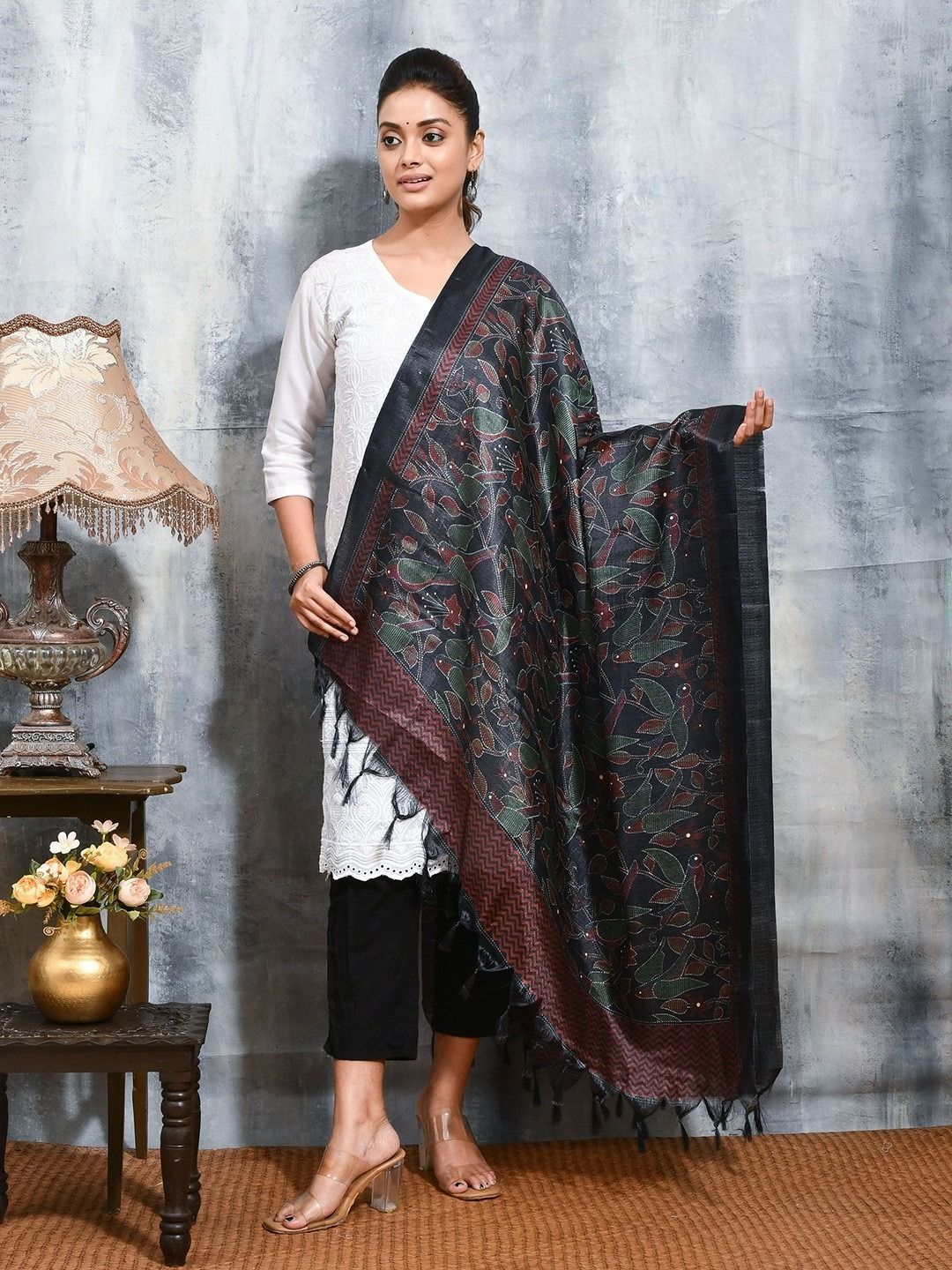 odhany Cotton Silk Printed Black Women Dupatta-picture-42
