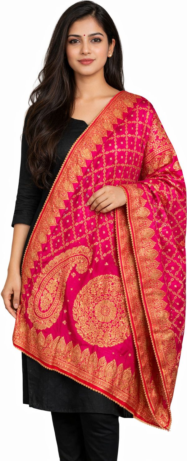 Pure Silk Embroidered Pink Men Dupatta-image-46