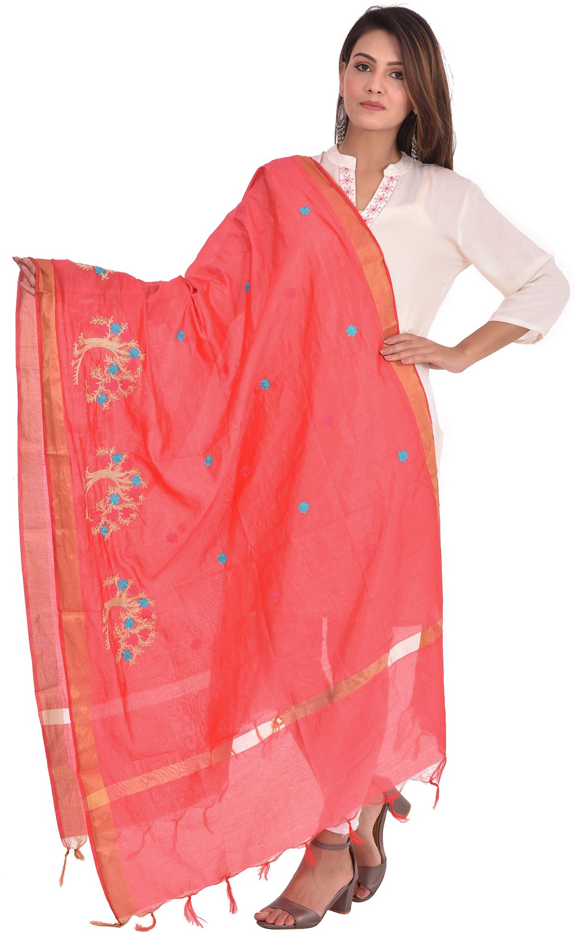 whiteheaven Silk Blend Embroidered Red Women Dupatta-picture-47