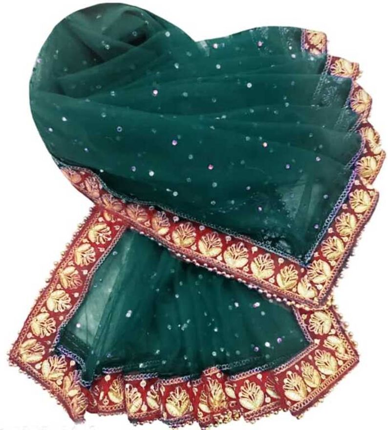 gobardada fashion Net Self Design Green Women Dupatta-picture-26