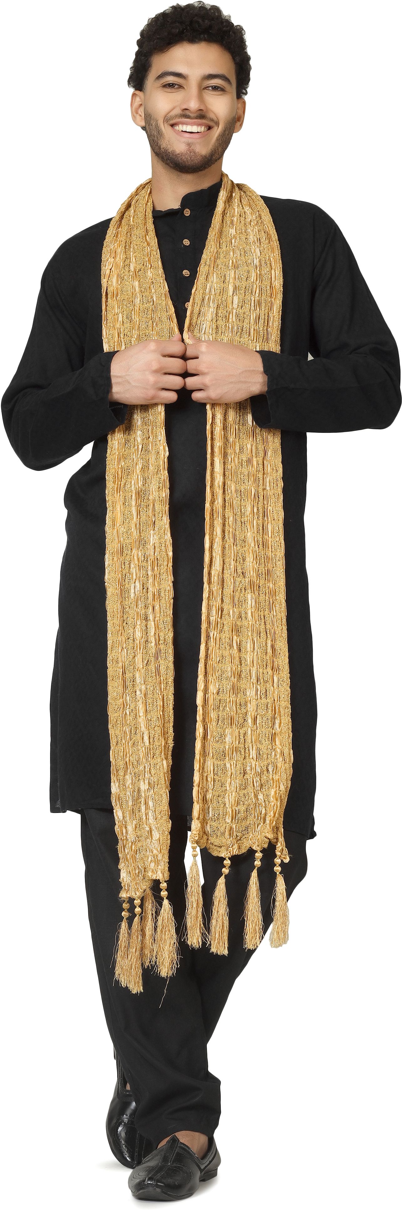 a r silk dupatta hub Art Silk Self Design Gold Men Dupatta-picture-39