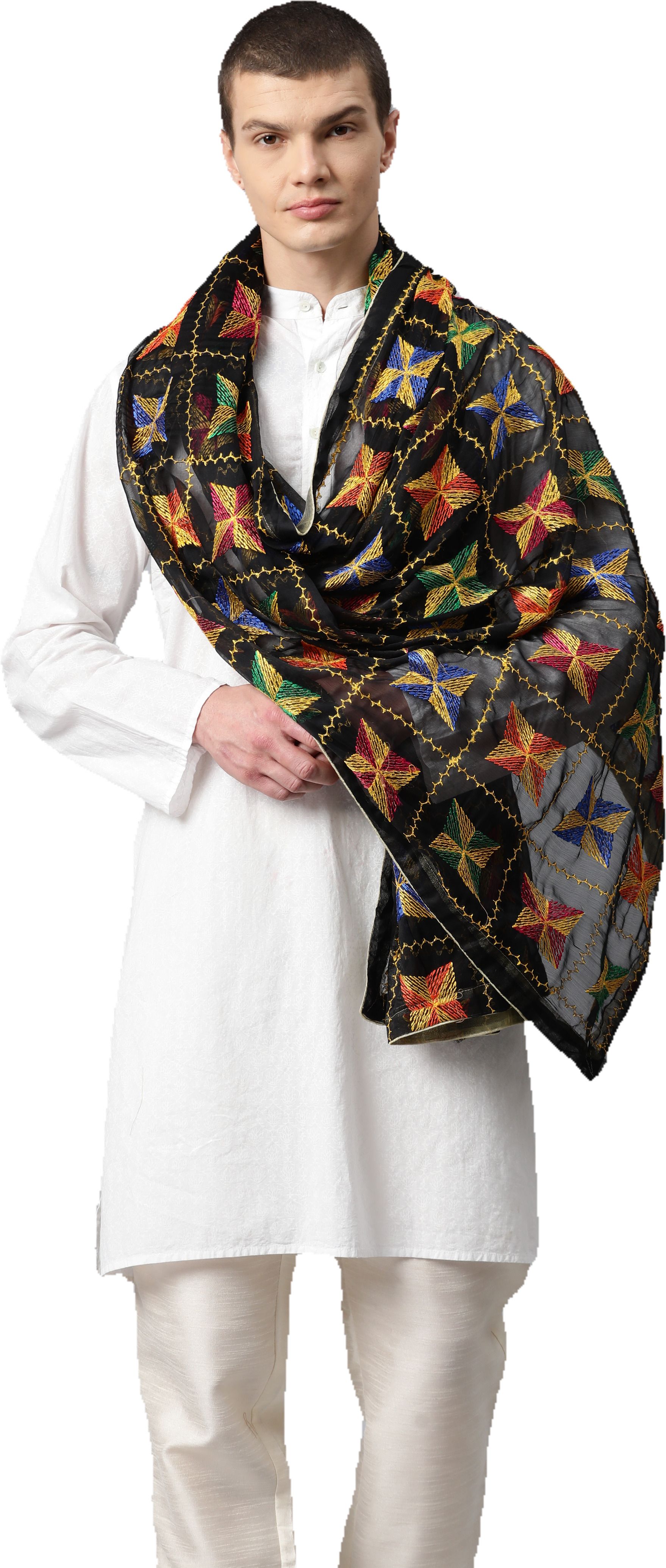 weavers villa Nylon Embroidered Black Men Dupatta-picture-14