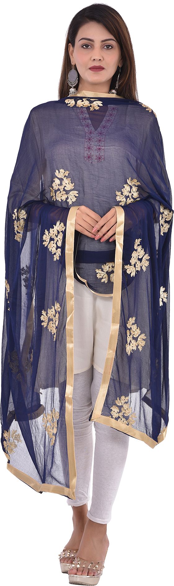 whiteheaven Chiffon Embroidered Dark Blue Women Dupatta-picture-46