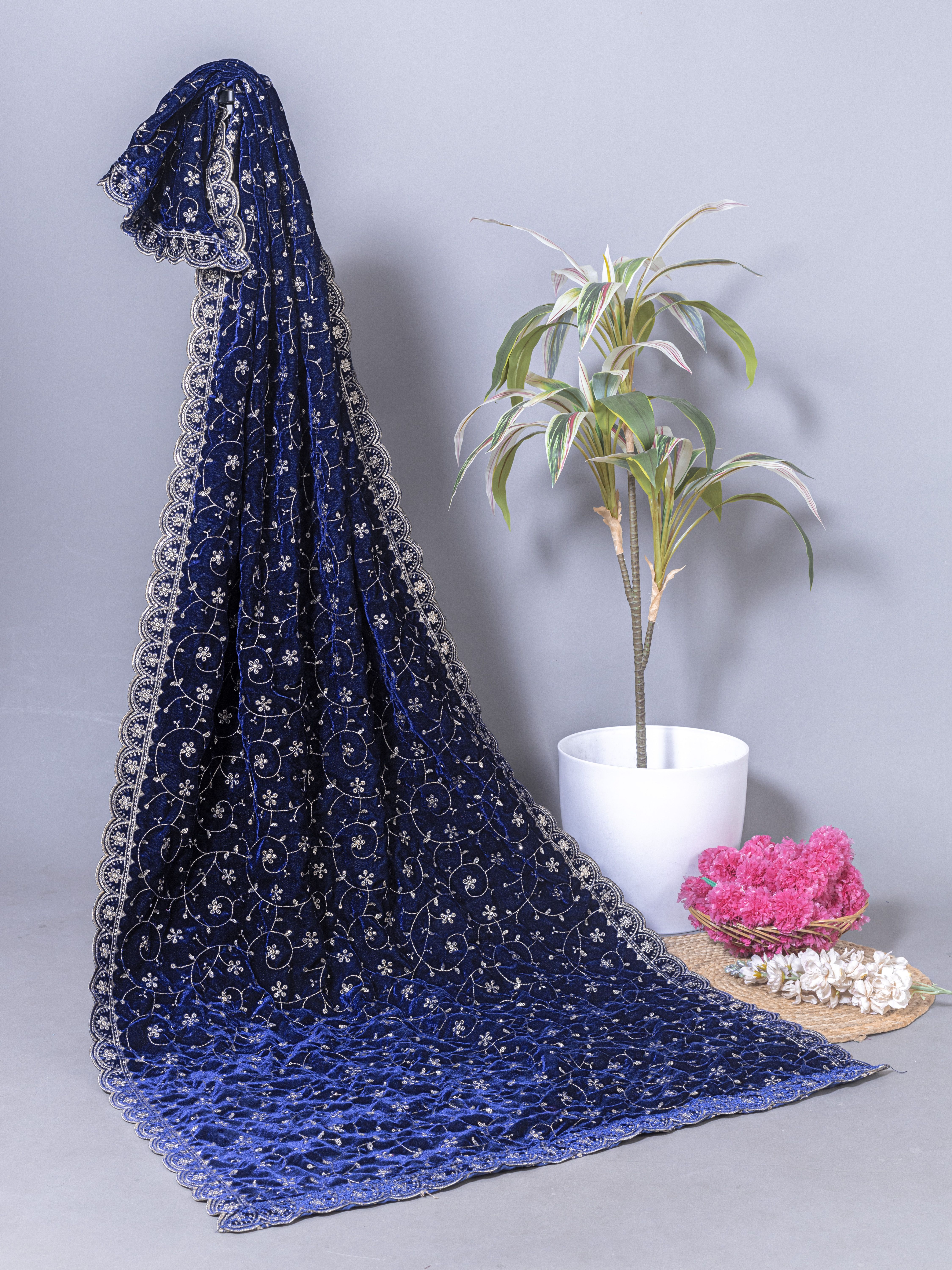 moltera Velvet Embroidered Dark Blue Women Dupatta-picture-21