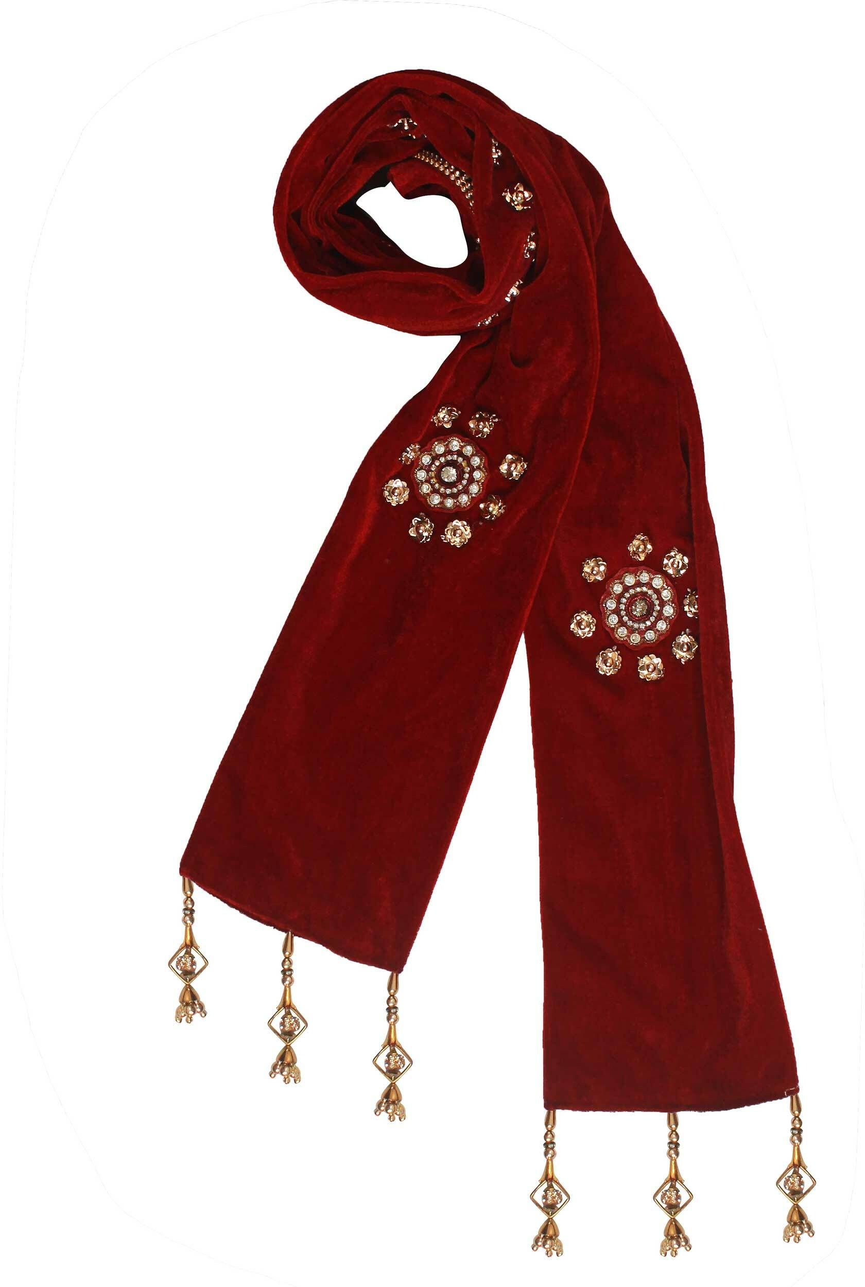 Velvet Solid, Self Design, Embellished Maroon Men Dupatta-image-14