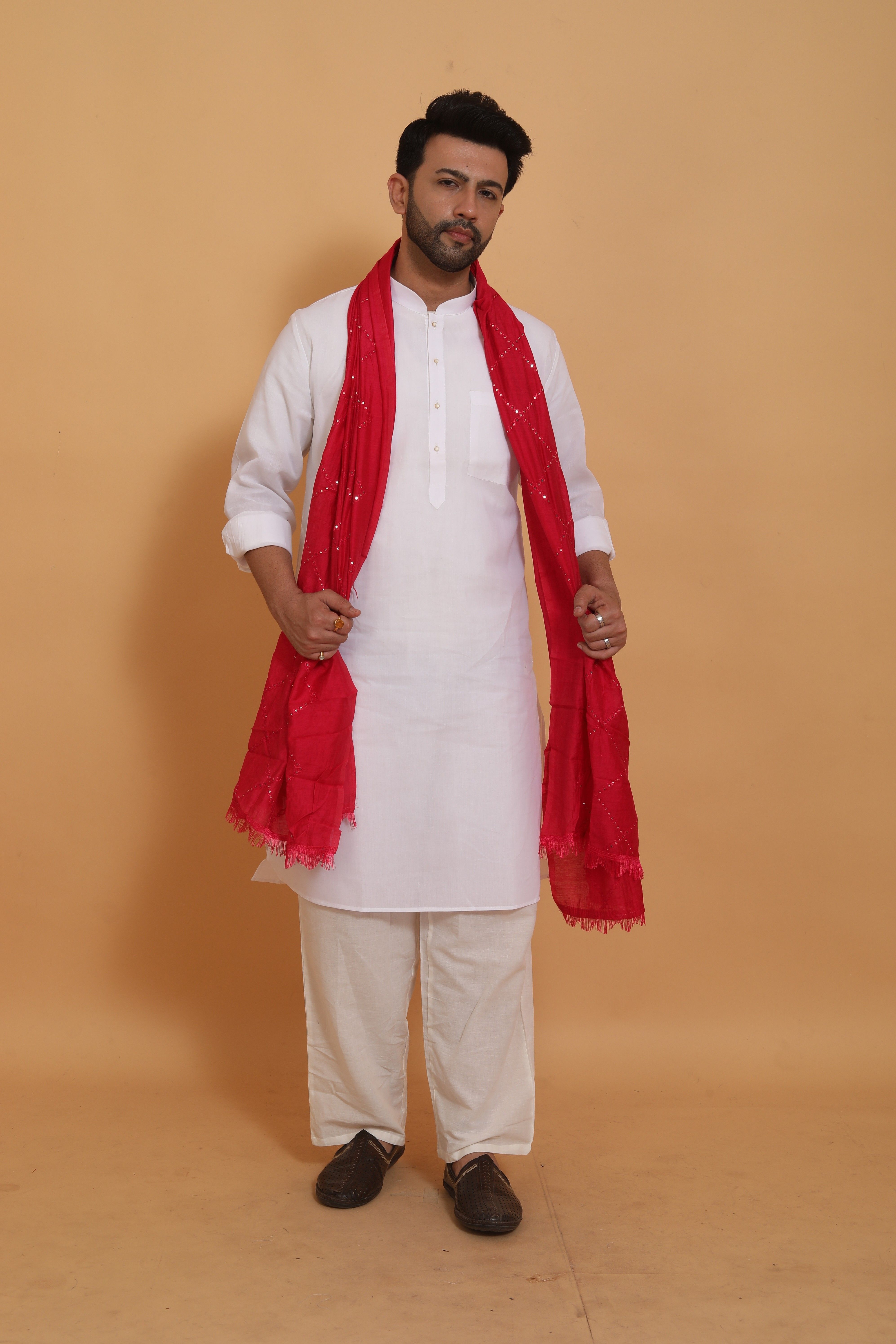 ebadat Poly Chanderi Self Design Red Men Dupatta-picture-21