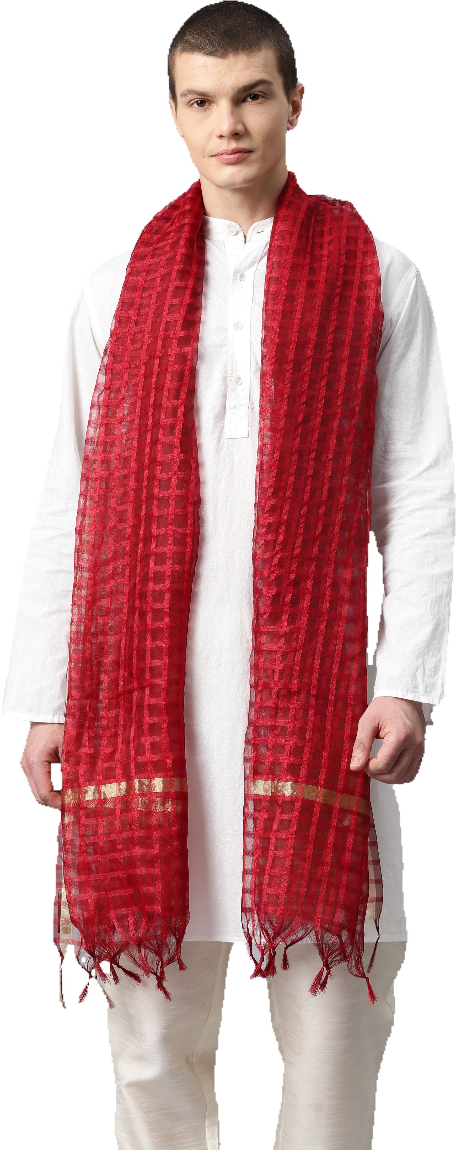 weavers villa Silk Blend Checkered Maroon Men Dupatta-picture-47