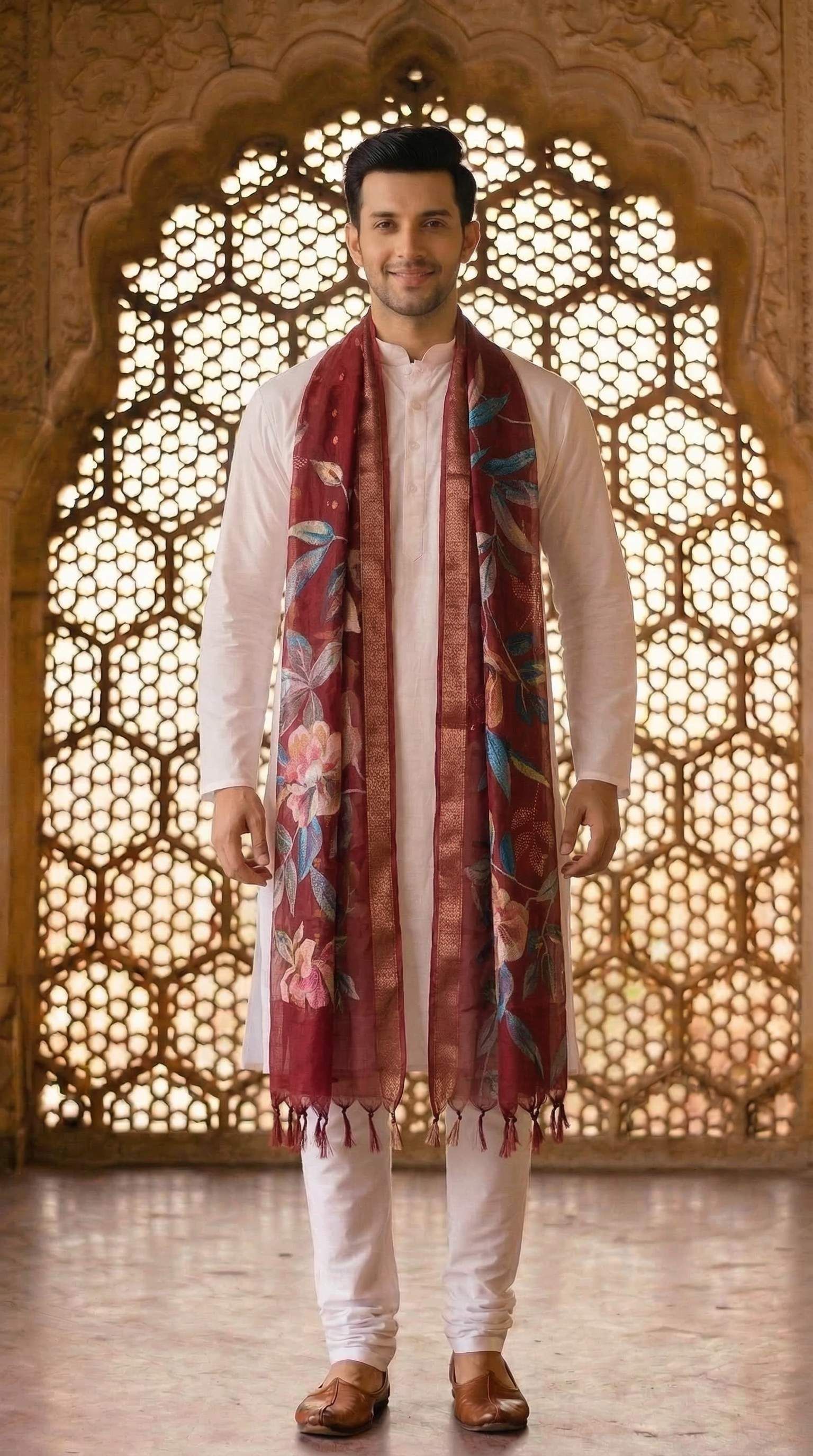 Organza Printed Maroon Men Dupatta-image-10