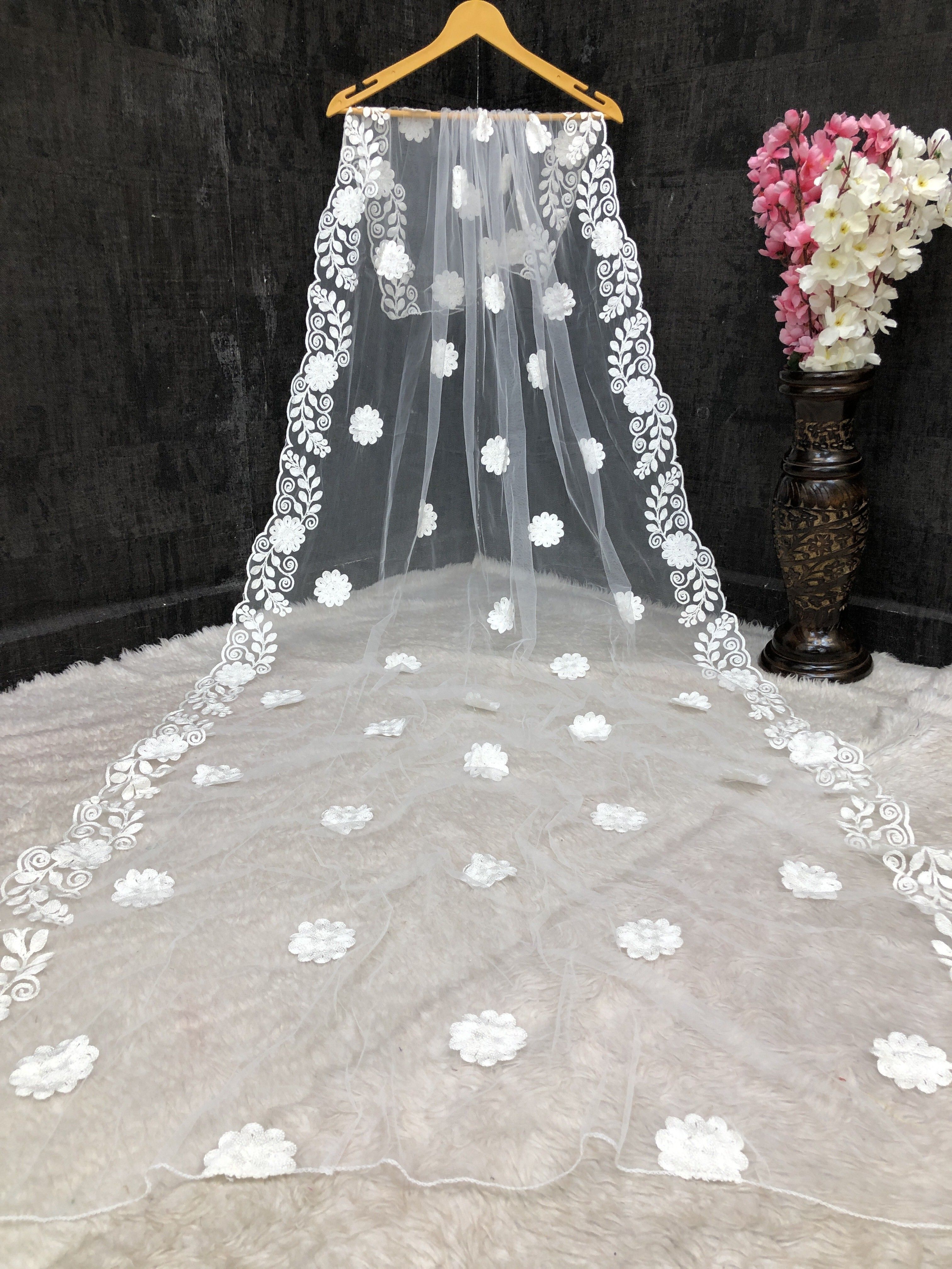 Net Embroidered White Women Dupatta