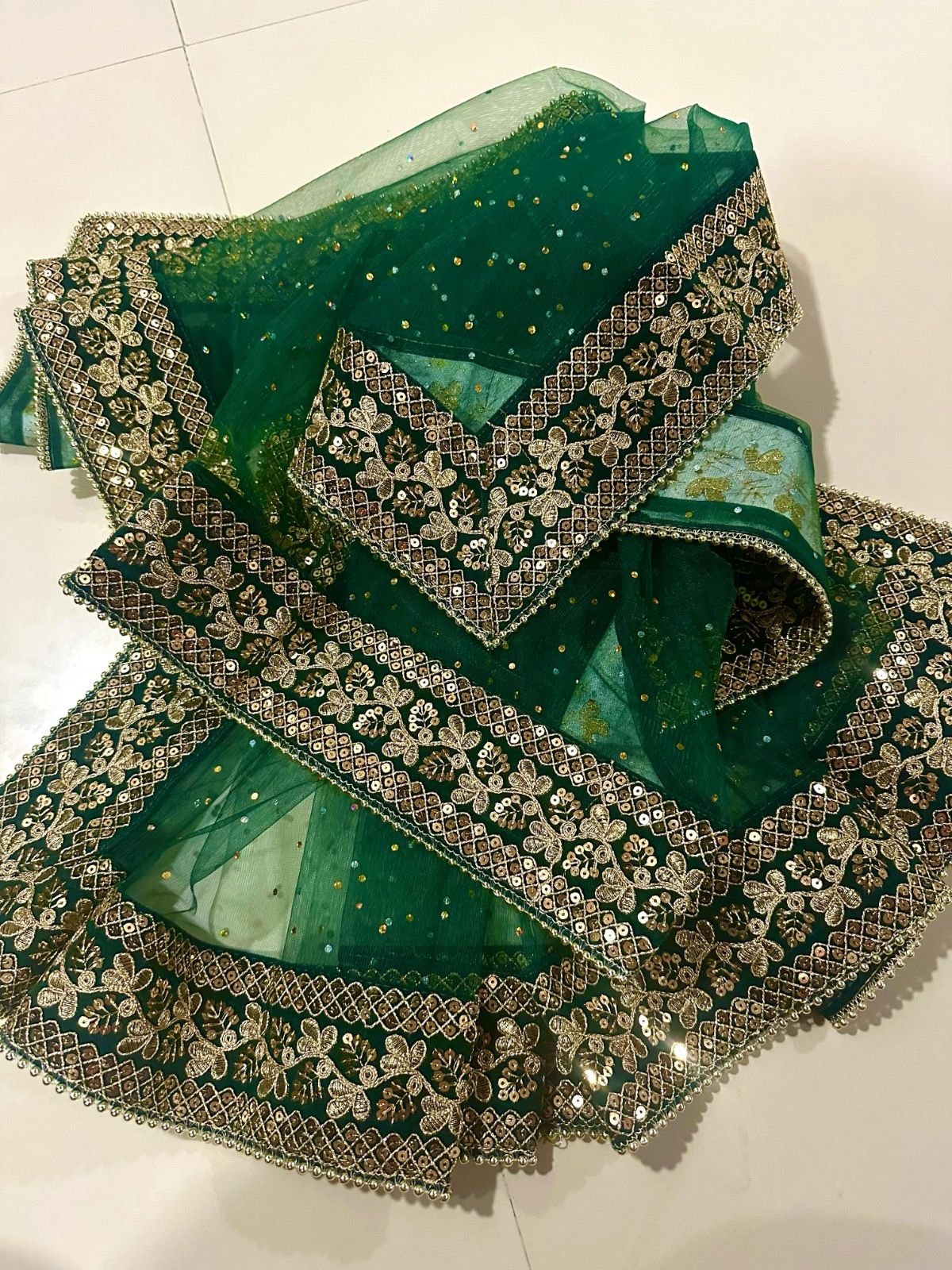 Net Embroidered Green Women Dupatta