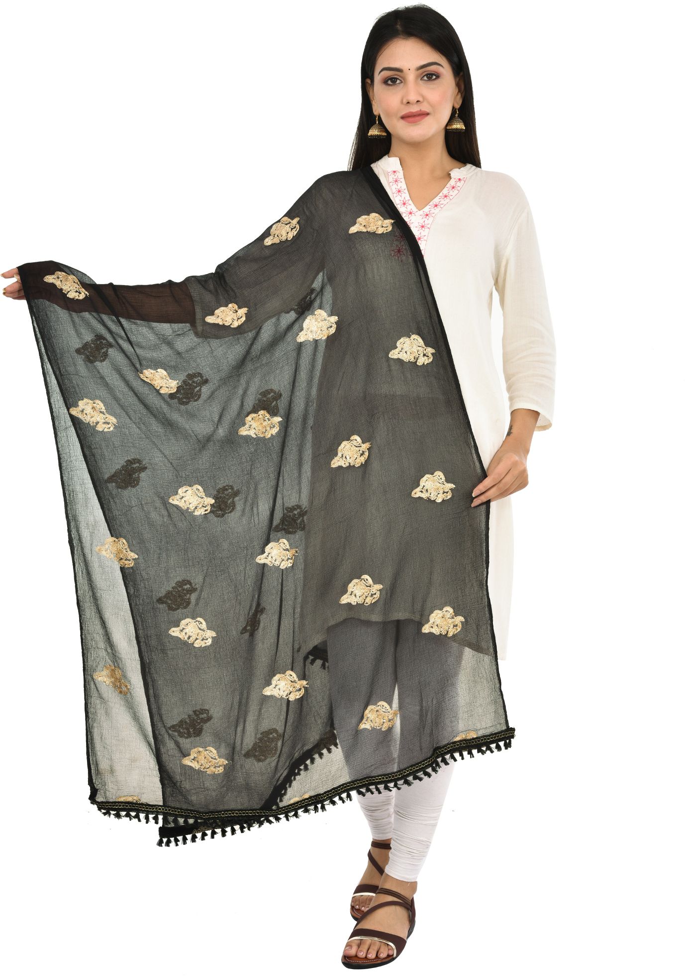whiteheaven Chiffon Embroidered Black Women Dupatta-picture-15