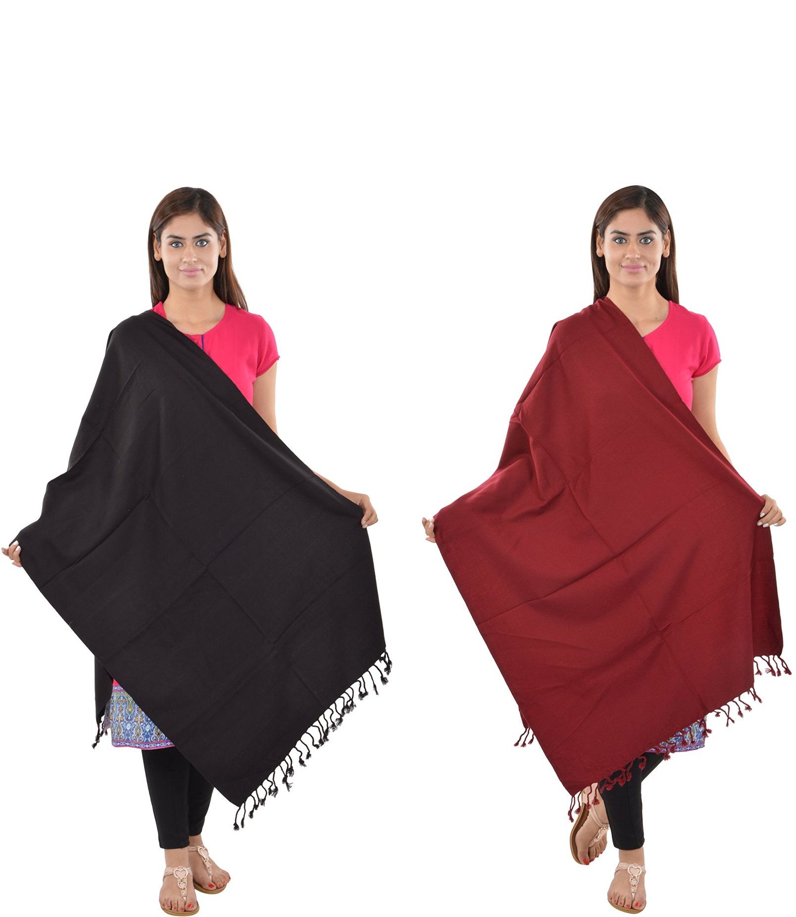 japroz Wool Blend Solid Black, Maroon Men Dupatta-picture-16