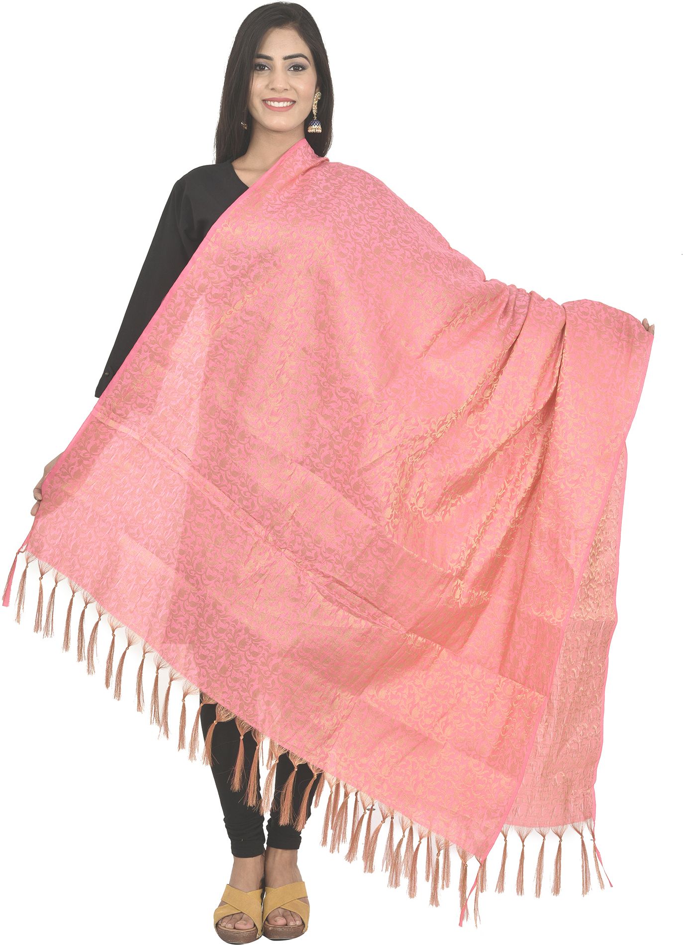 whiteheaven Pure Silk Self Design Pink Women Dupatta-picture-21