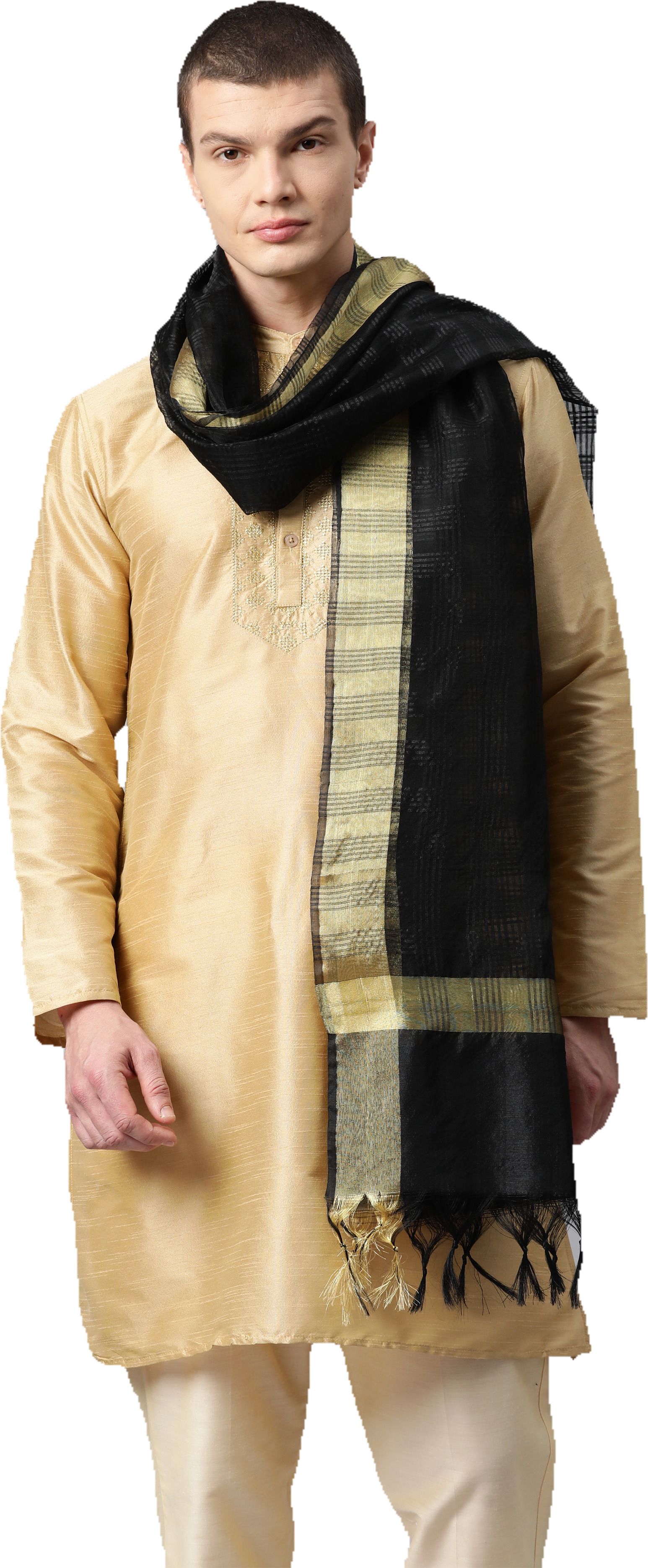 weavers villa Silk Blend Striped Black Men Dupatta-picture-34