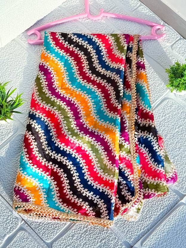 Art Silk Embroidered Blue, Red, Yellow Women Dupatta