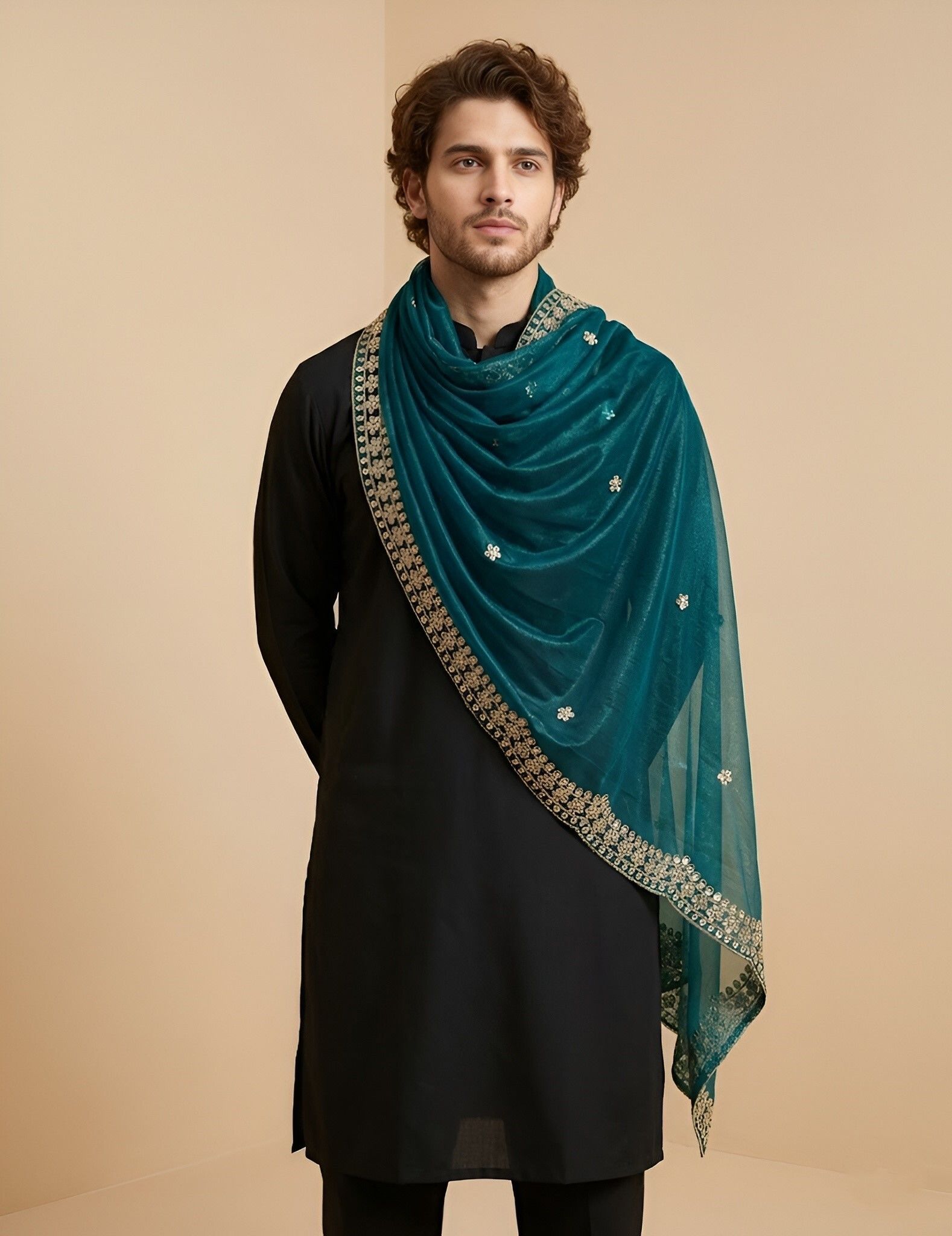 muffly Organza Embroidered Multicolor Men Dupatta-picture-18