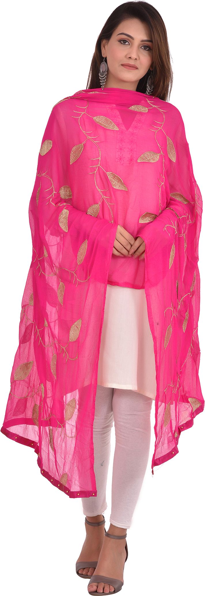 whiteheaven Chiffon Embroidered Pink Women Dupatta-picture-7