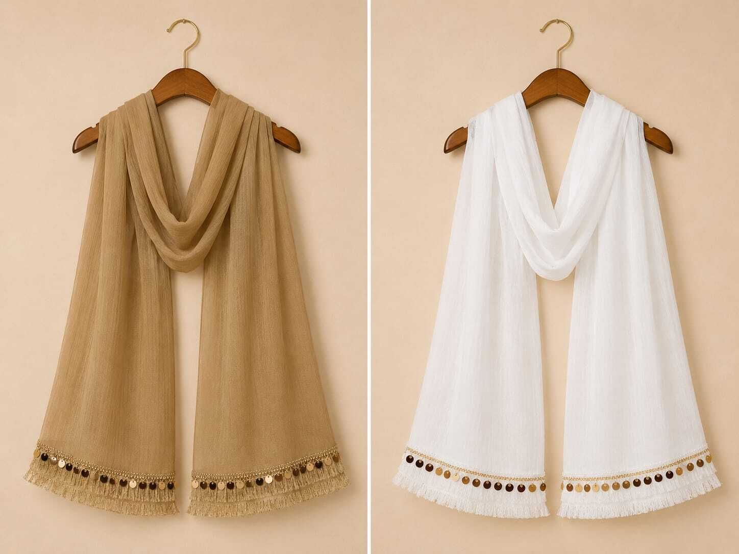 nayerang Lycra Blend Solid Beige, White Women Dupatta-picture-23