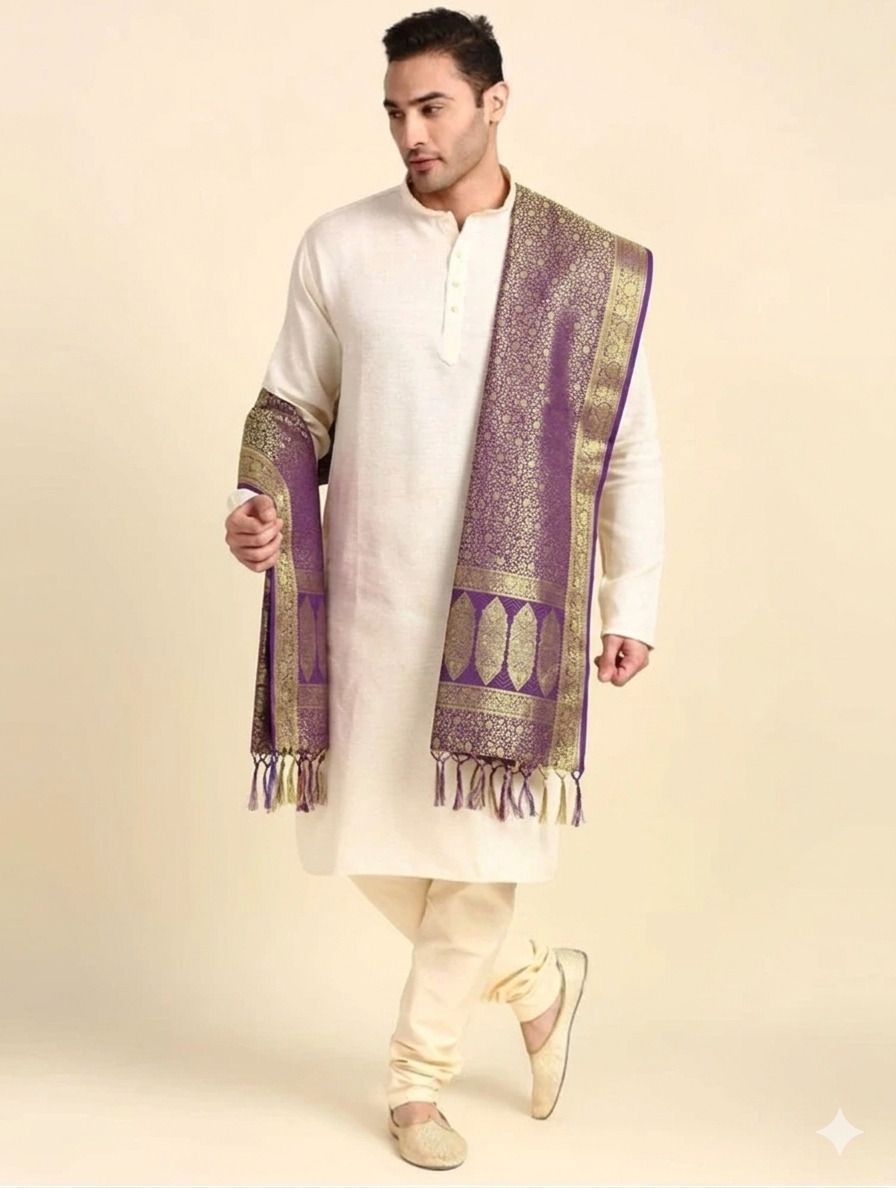 Art Silk, Jacquard Woven Dark Blue Men Dupatta-image-48