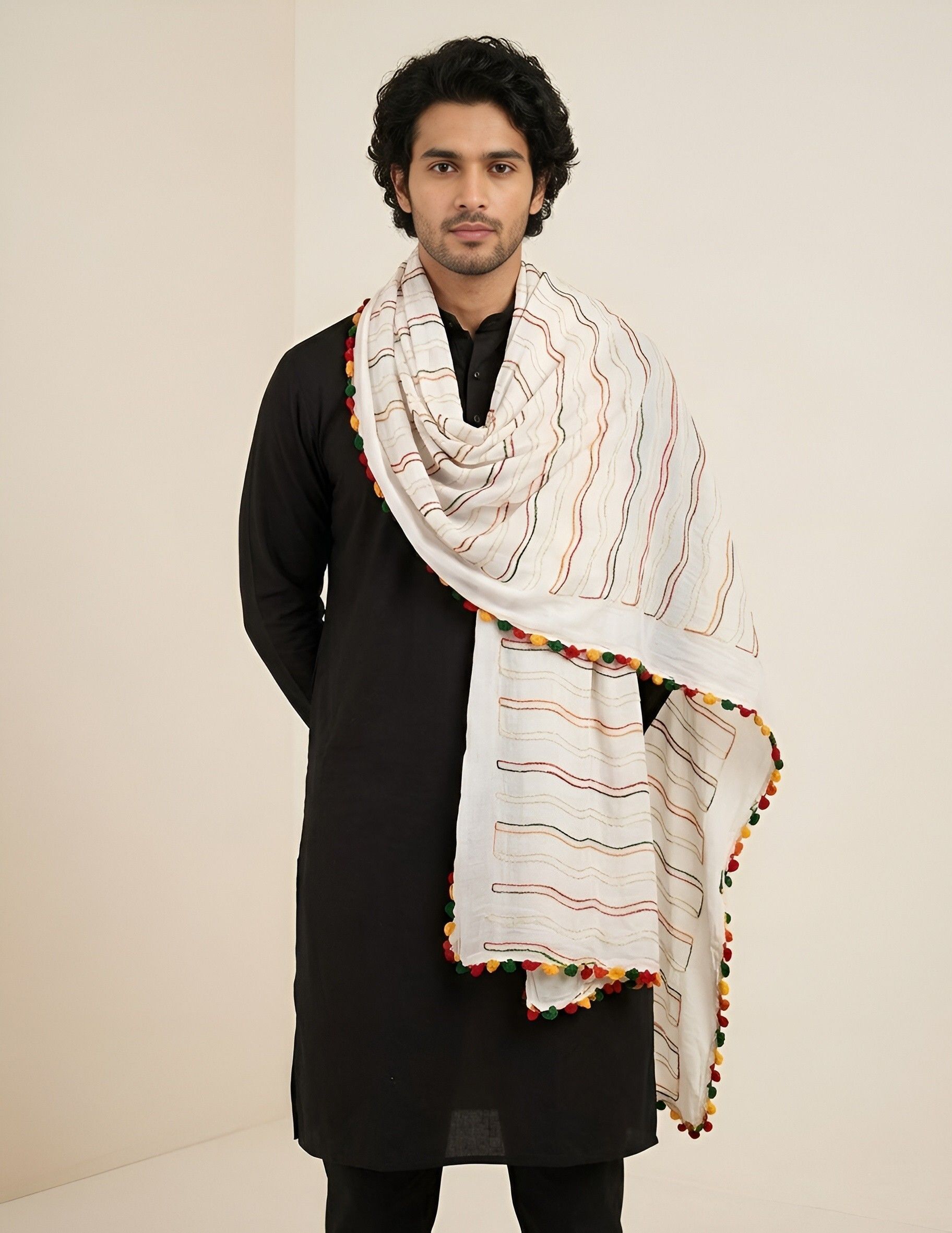 muffly Chiffon Striped White Men Dupatta-picture-11