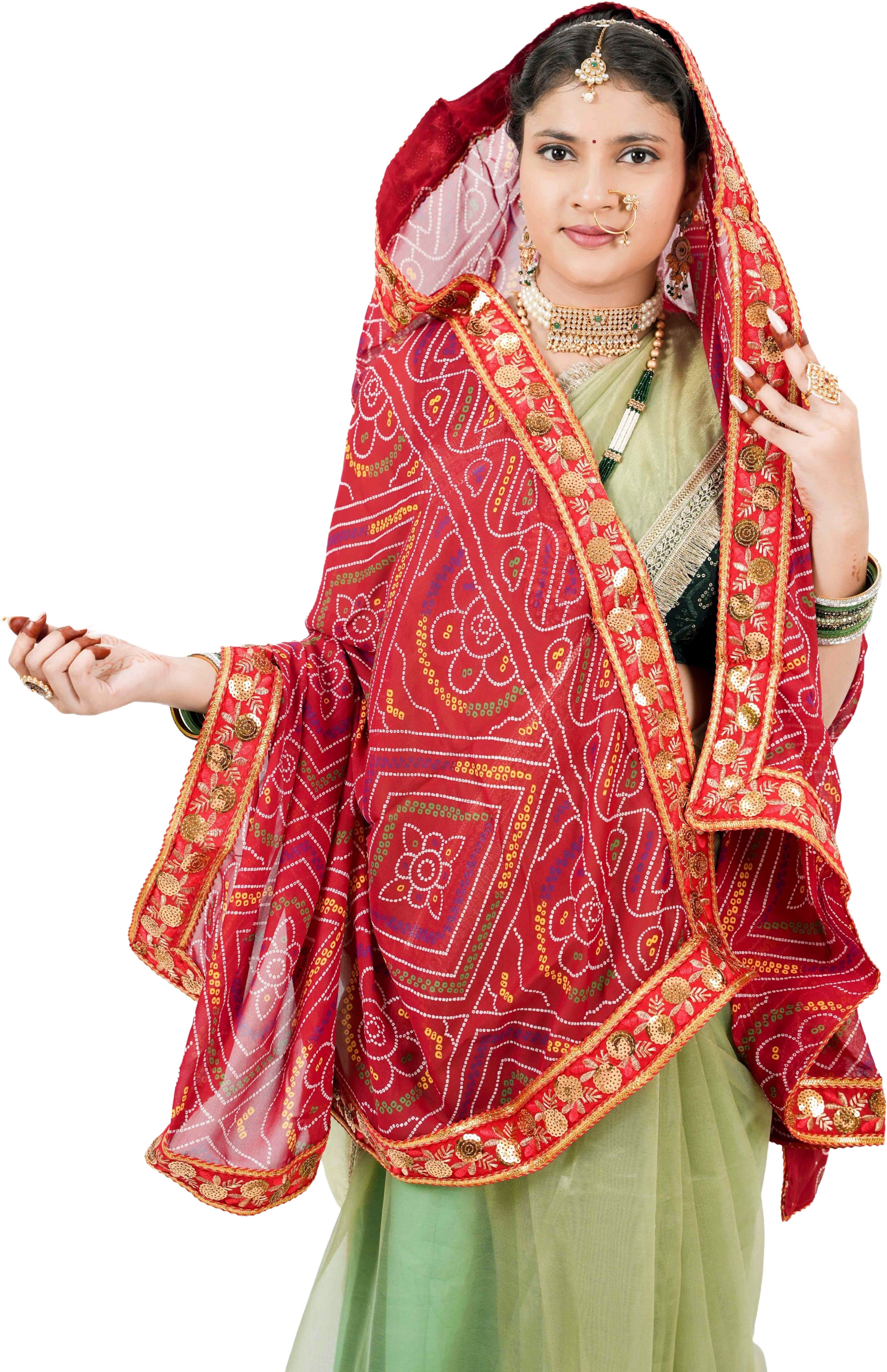 Poly Georgette Embroidered Red Women Dupatta-image-43