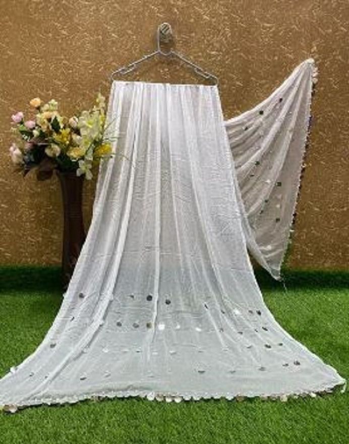 Chiffon Embellished White Women Dupatta-image-8