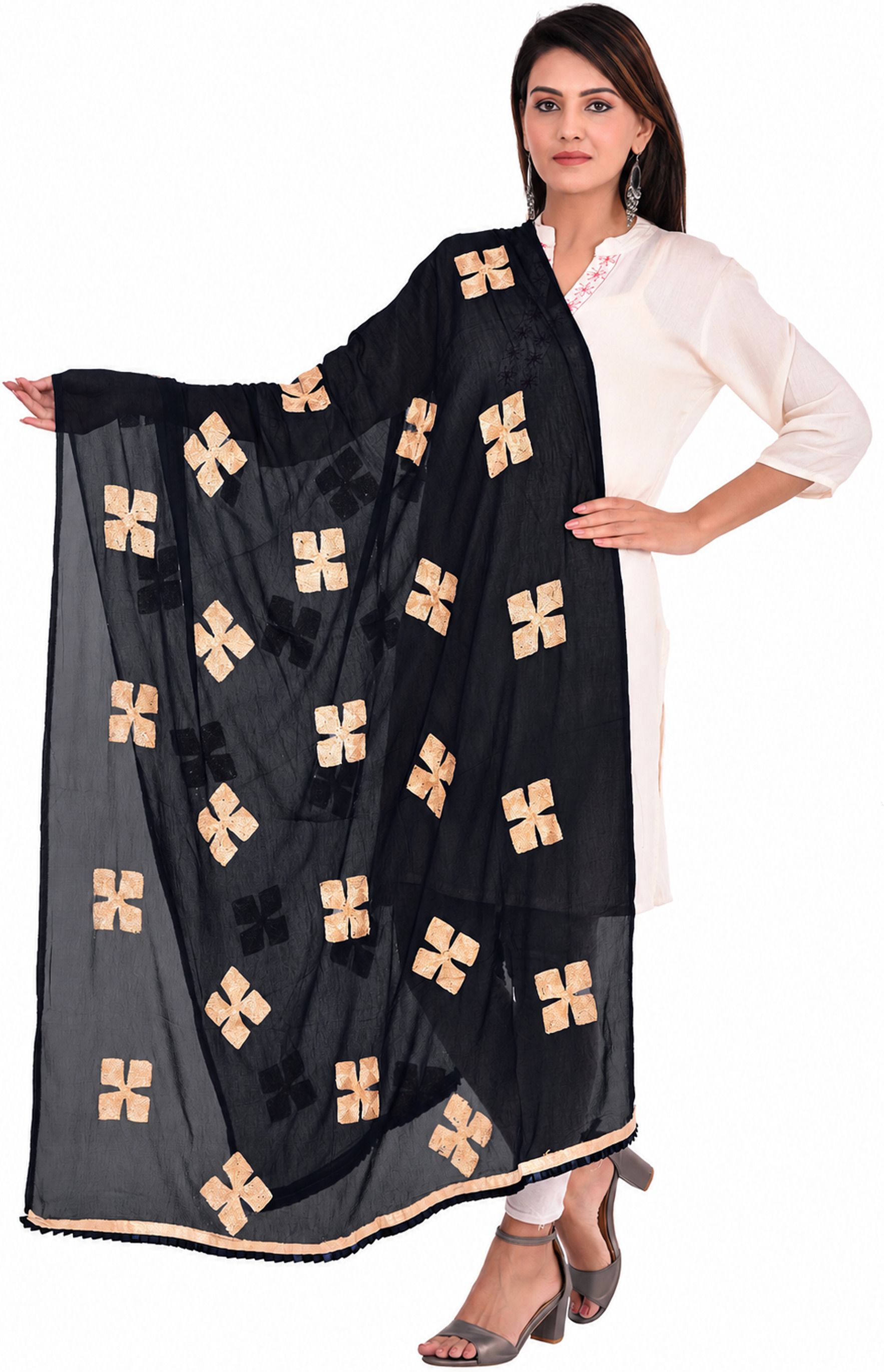 whiteheaven Chiffon Embroidered Black Women Dupatta-picture-9