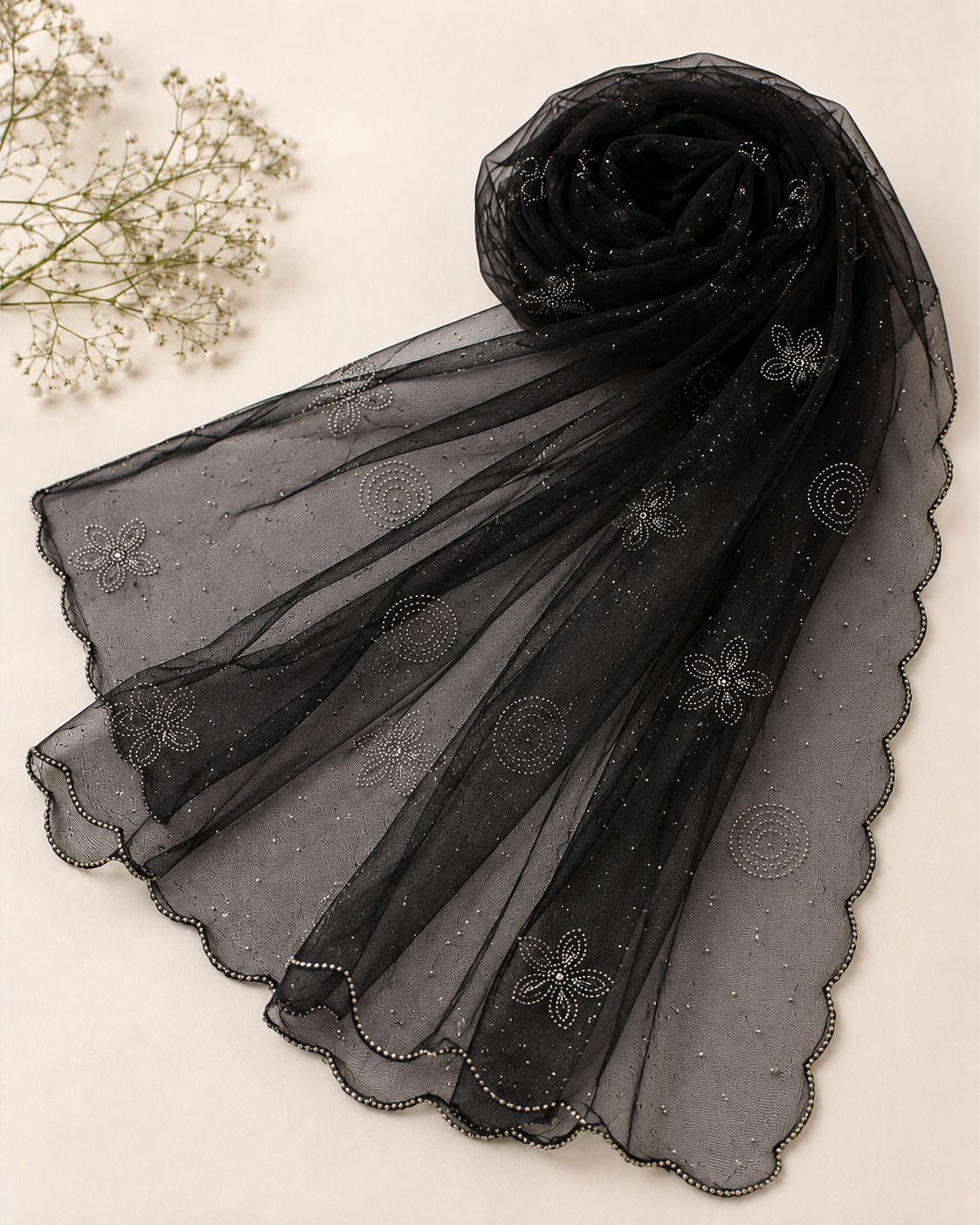 Net Embellished Black Women Dupatta-image-24