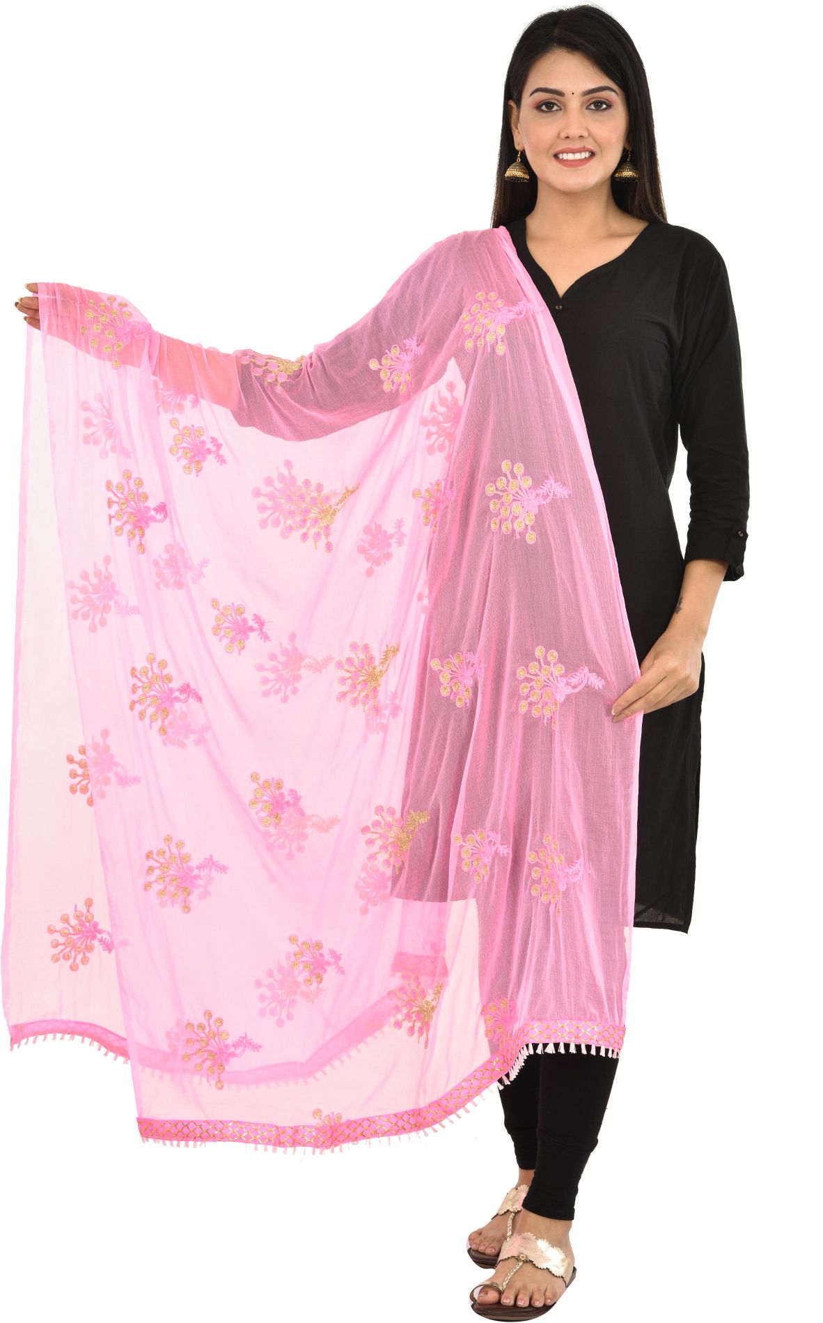whiteheaven Chiffon Embroidered Pink Women Dupatta-picture-15