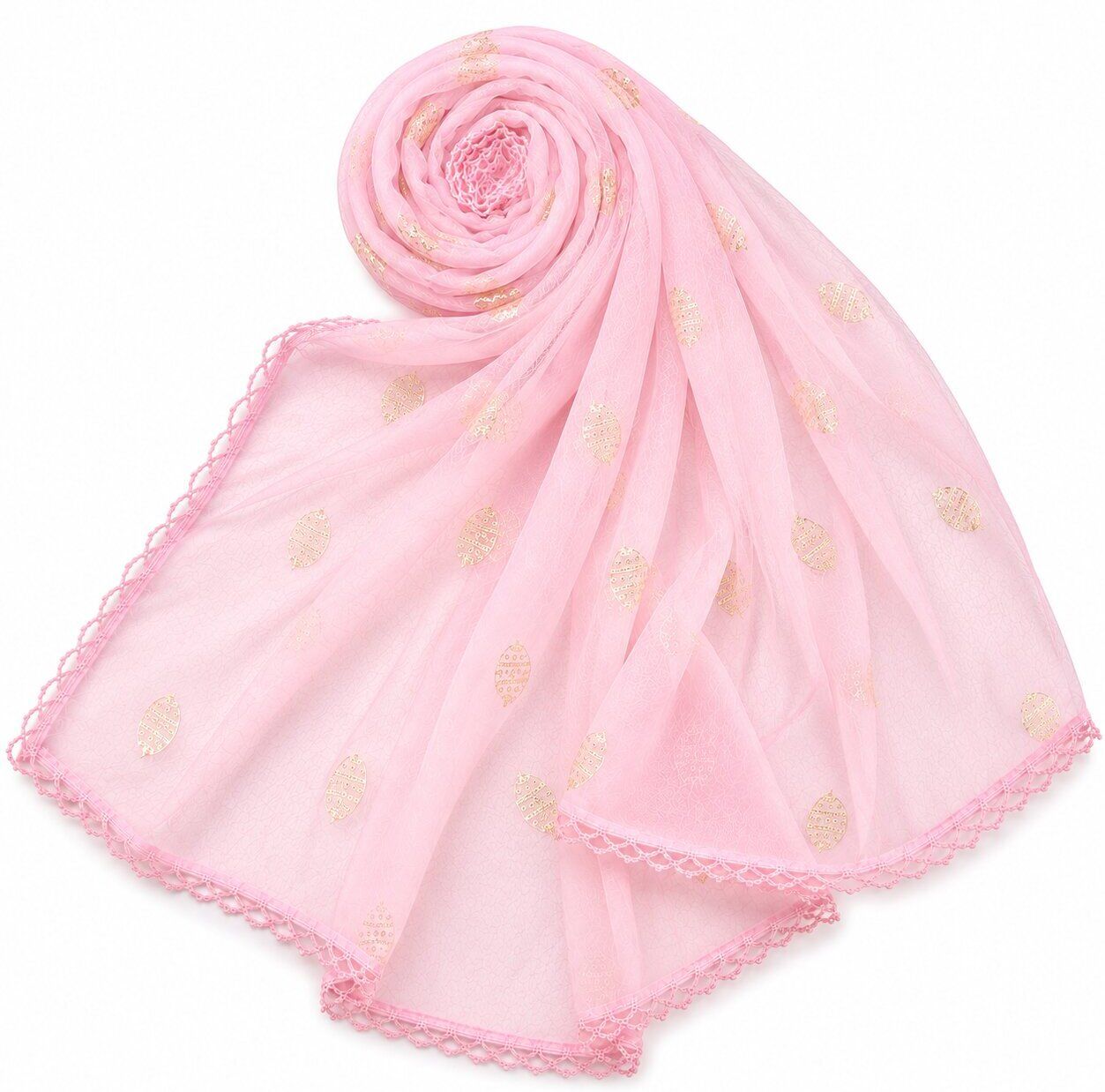 groundfashion Chiffon Solid, Embellished, Applique Pink Women Dupatta-picture-8