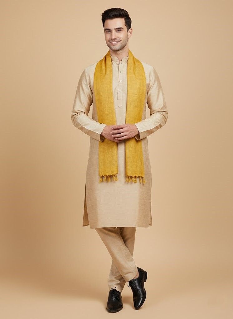 muffly Pure Cotton Checkered Yellow Men Dupatta-picture-11