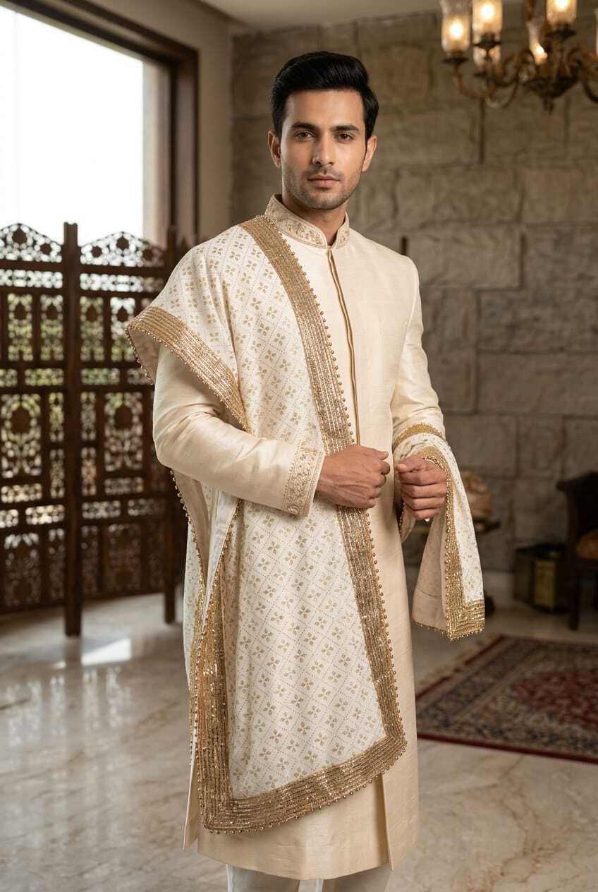 Velvet Printed White Men Dupatta-image-27
