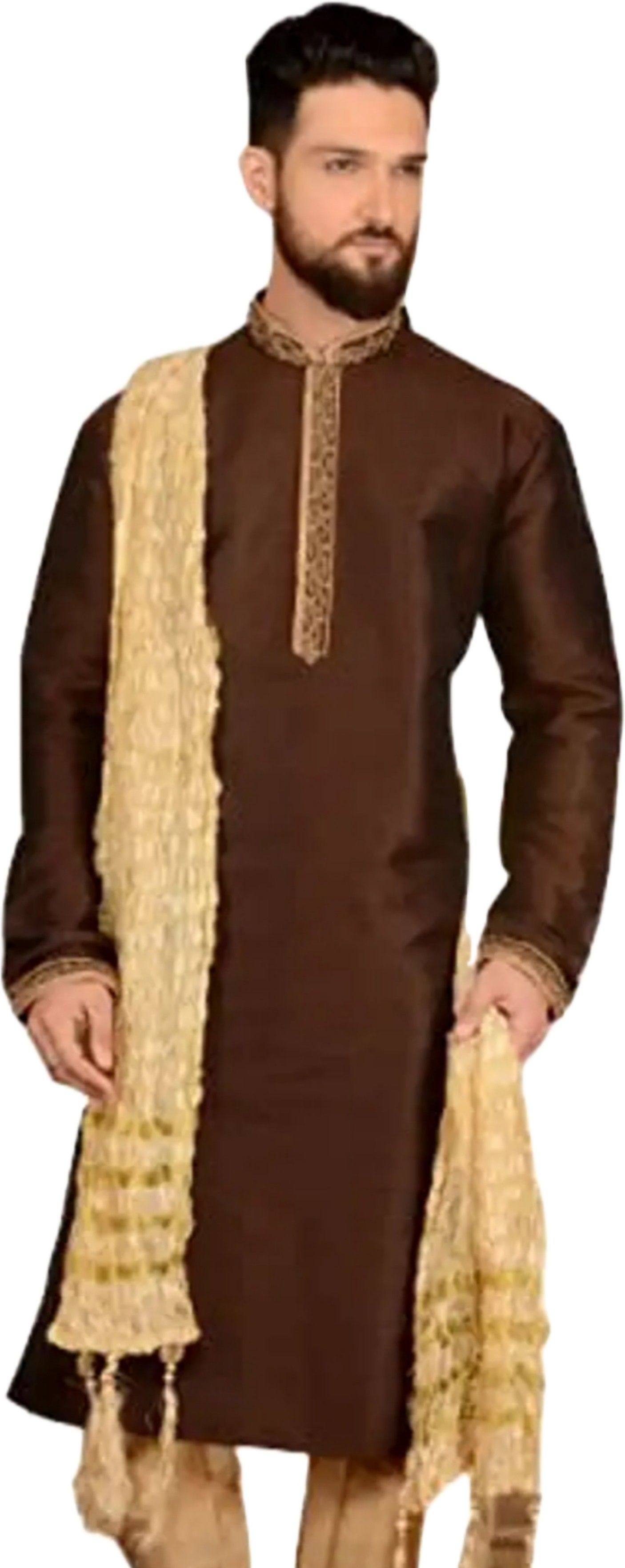 Art Silk Self Design Beige Men Dupatta
