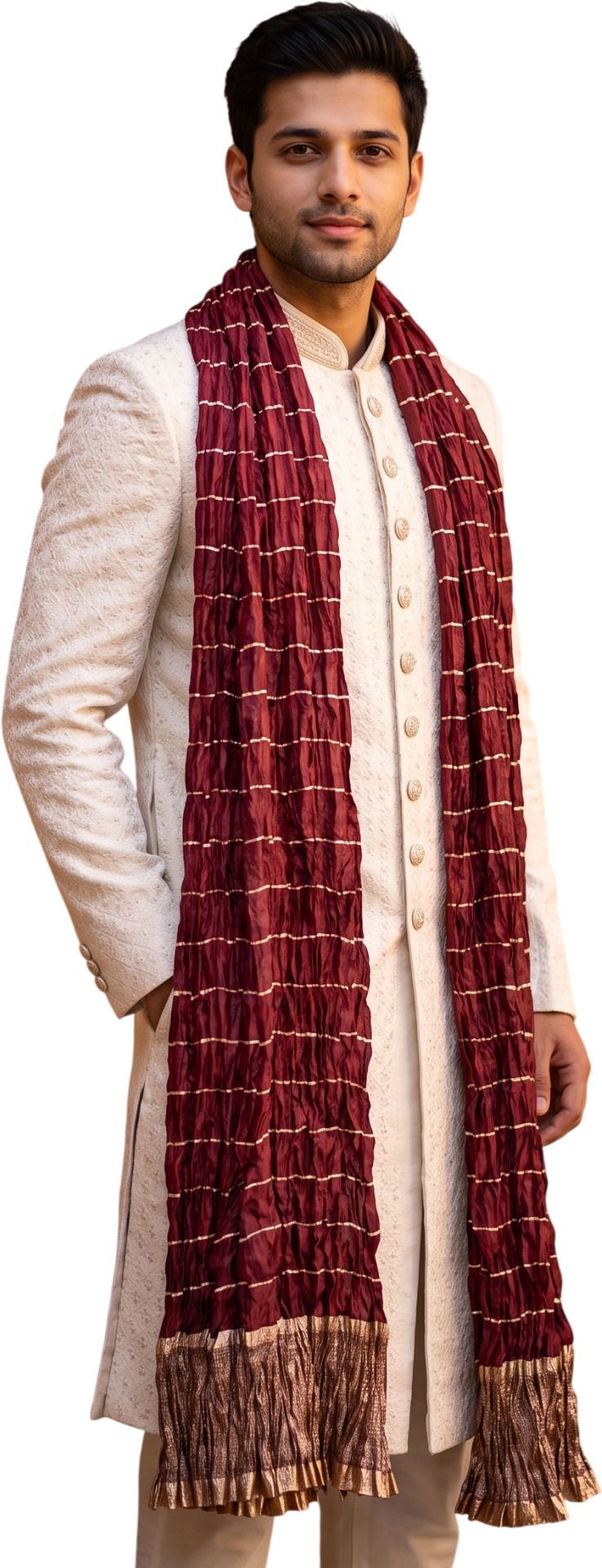src creations Silk Blend Self Design Maroon Men Dupatta-picture-13