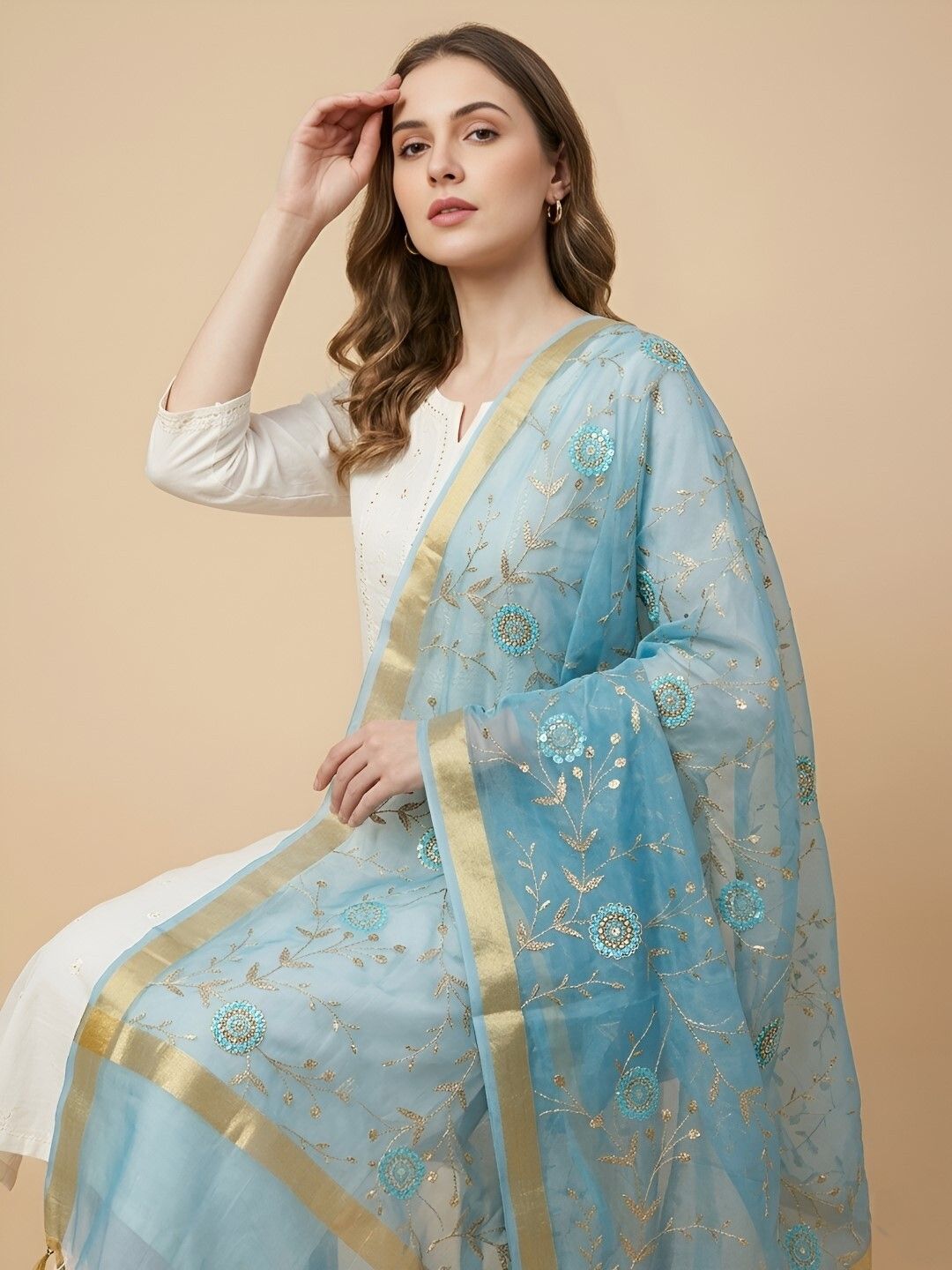muffly Organza Printed Light Blue Women Dupatta-picture-12