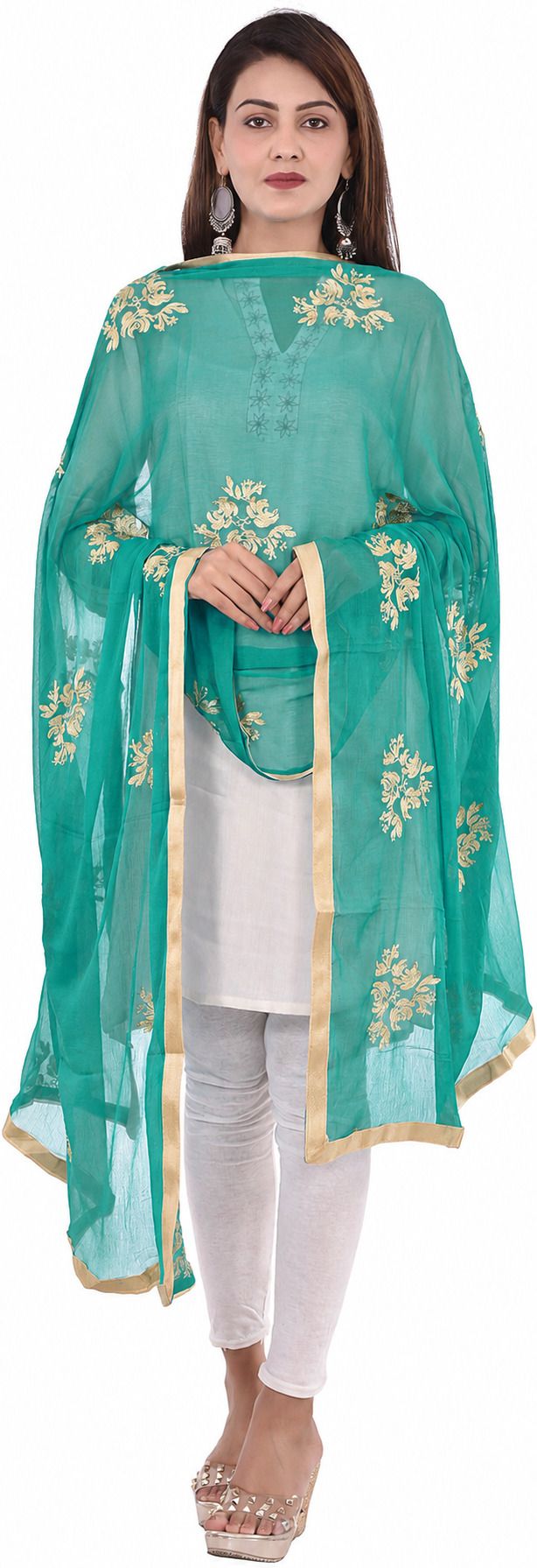 whiteheaven Chiffon Embroidered Green Women Dupatta-picture-23
