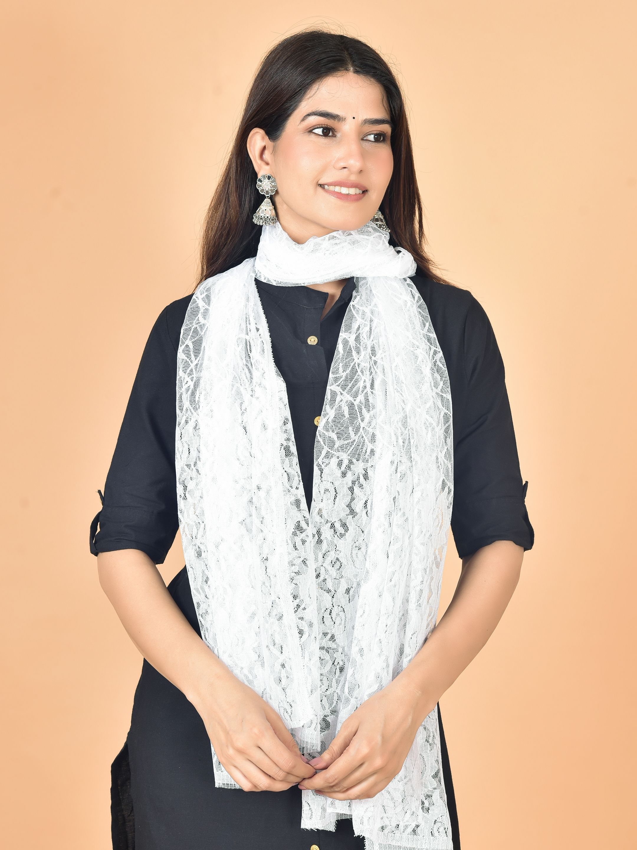 nakoda creation Net Self Design White Women Dupatta-picture-36