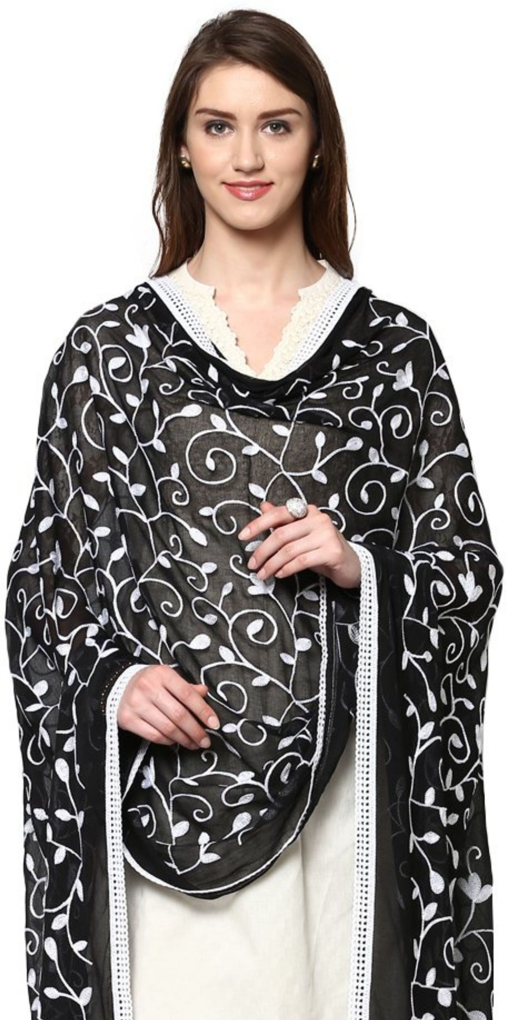 Chiffon Embroidered Black, White Women Dupatta-image-38