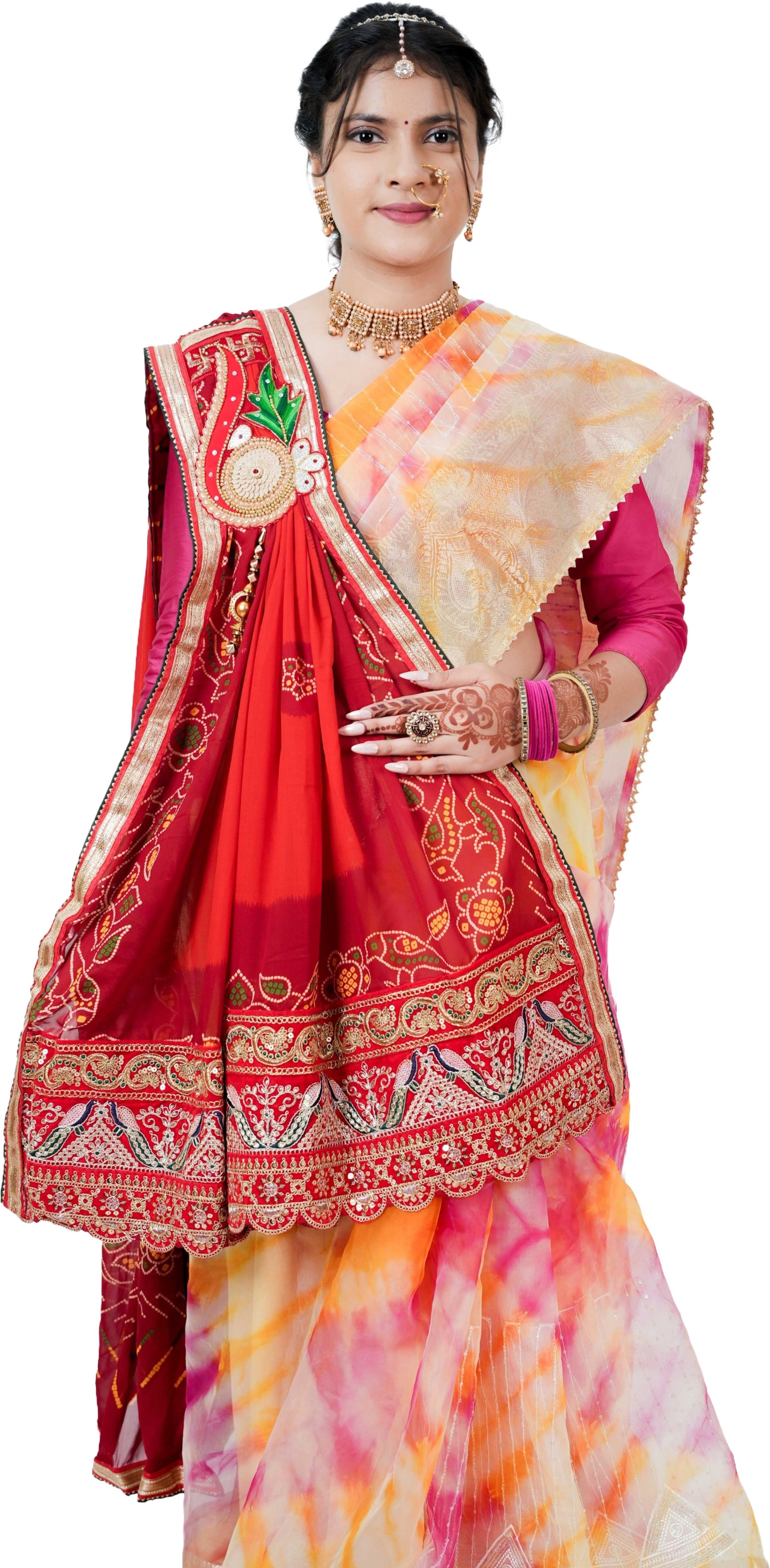 Poly Georgette Embroidered Orange Women Dupatta-image-39