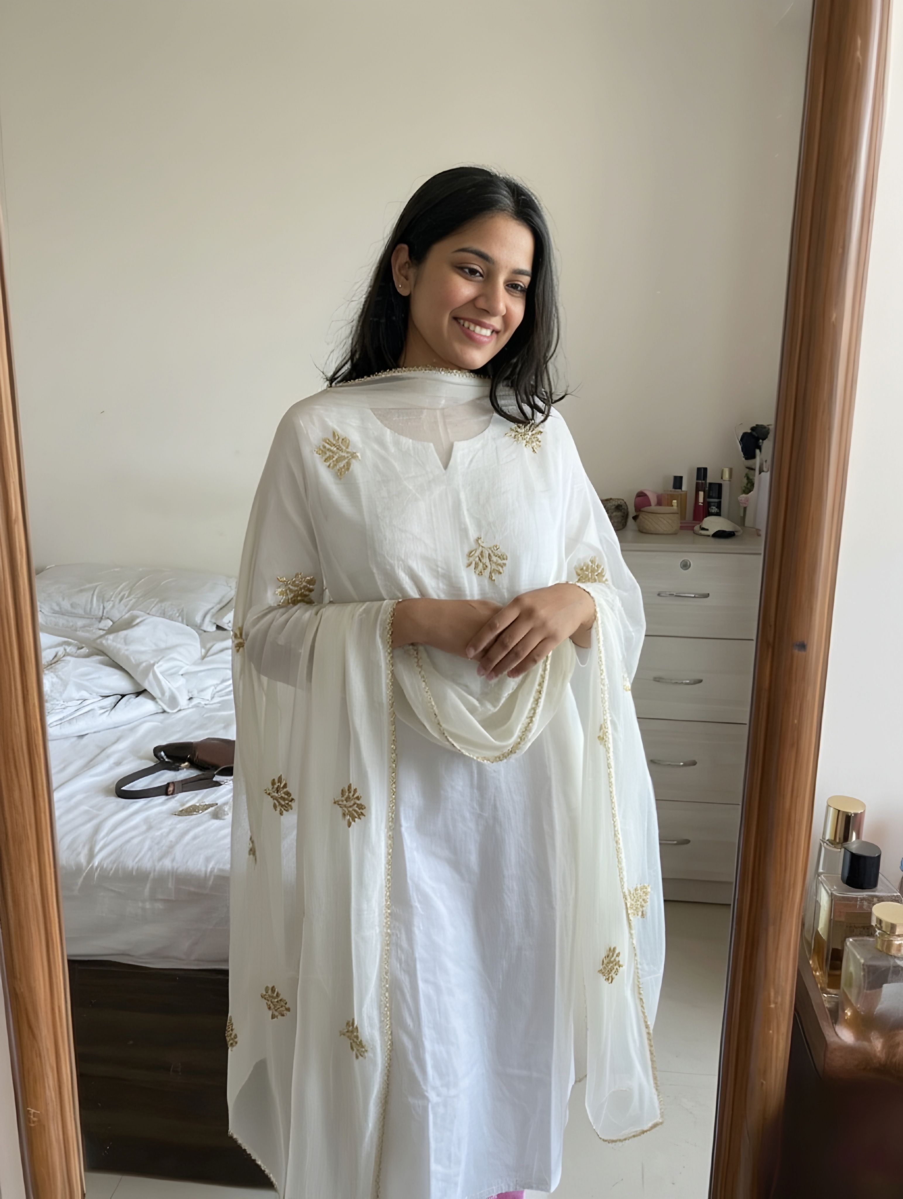 Crepe Chiffon Embroidered White Women Dupatta-image-40