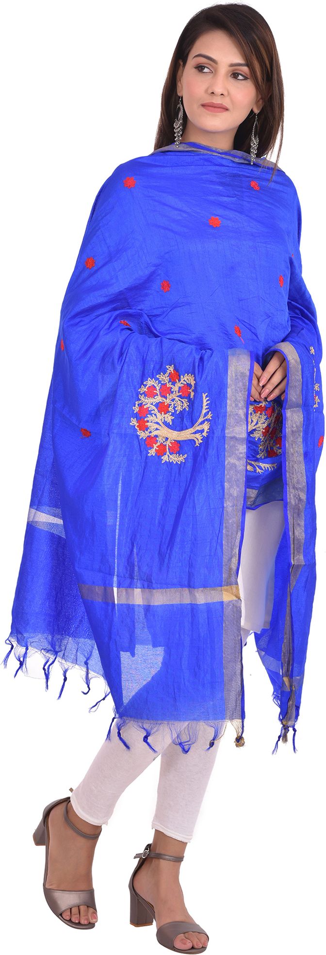 whiteheaven Silk Blend Embroidered Blue Women Dupatta-picture-11
