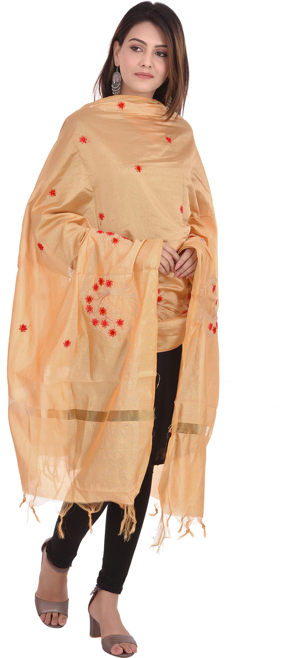 whiteheaven Silk Blend Embroidered Gold Women Dupatta-picture-44