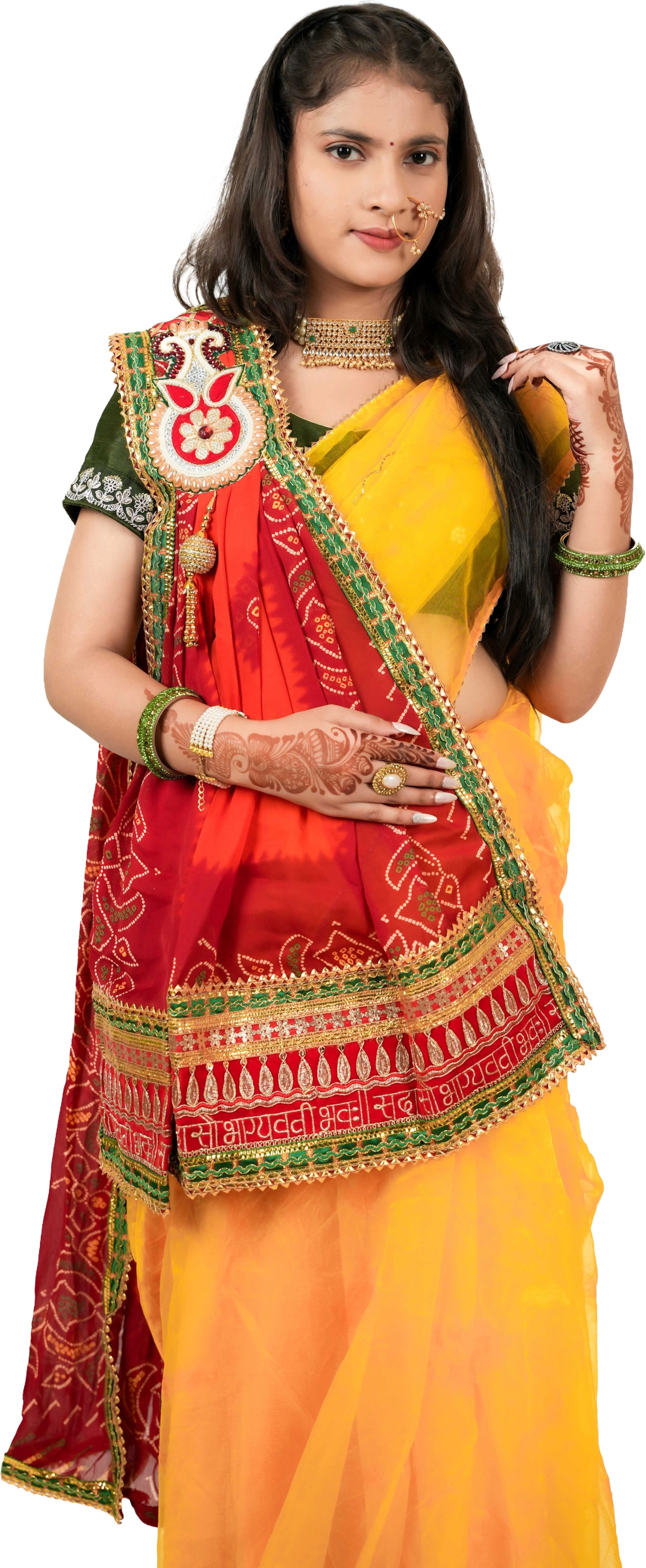 Poly Georgette Embroidered Orange Women Dupatta-image-4