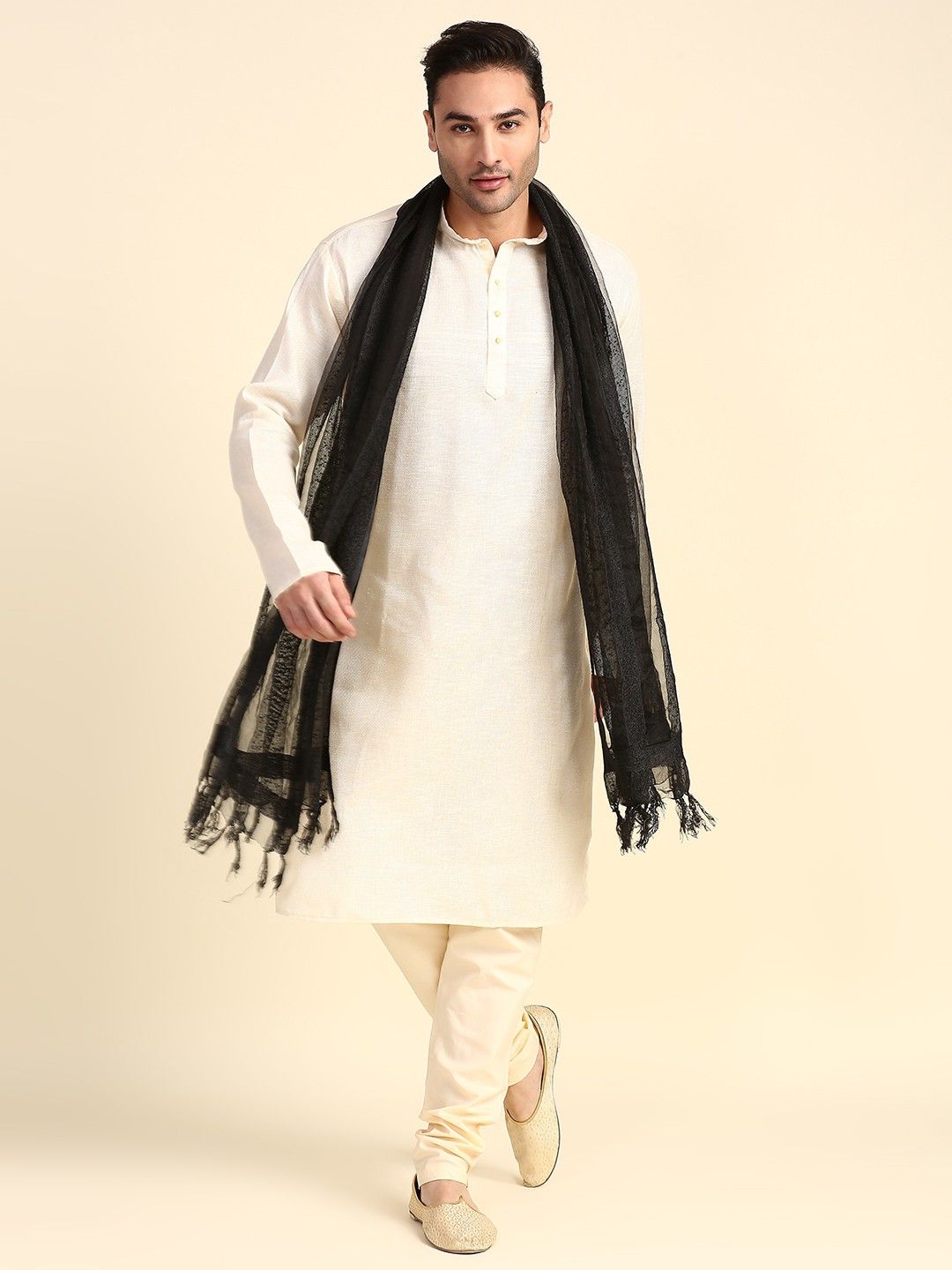 dupatta bazaar Organza Striped Black Men Dupatta-picture-16