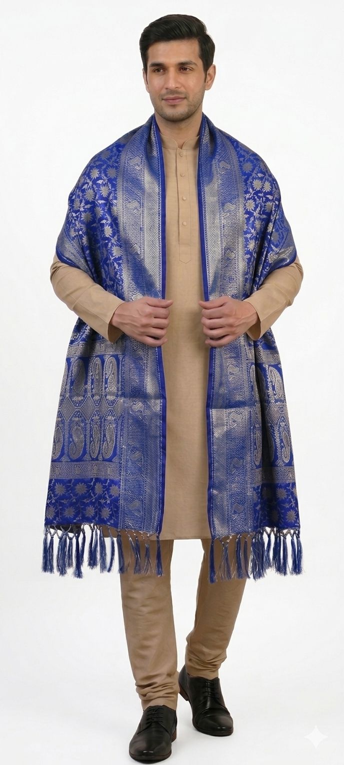 Art Silk Woven Blue Men Dupatta-image-16