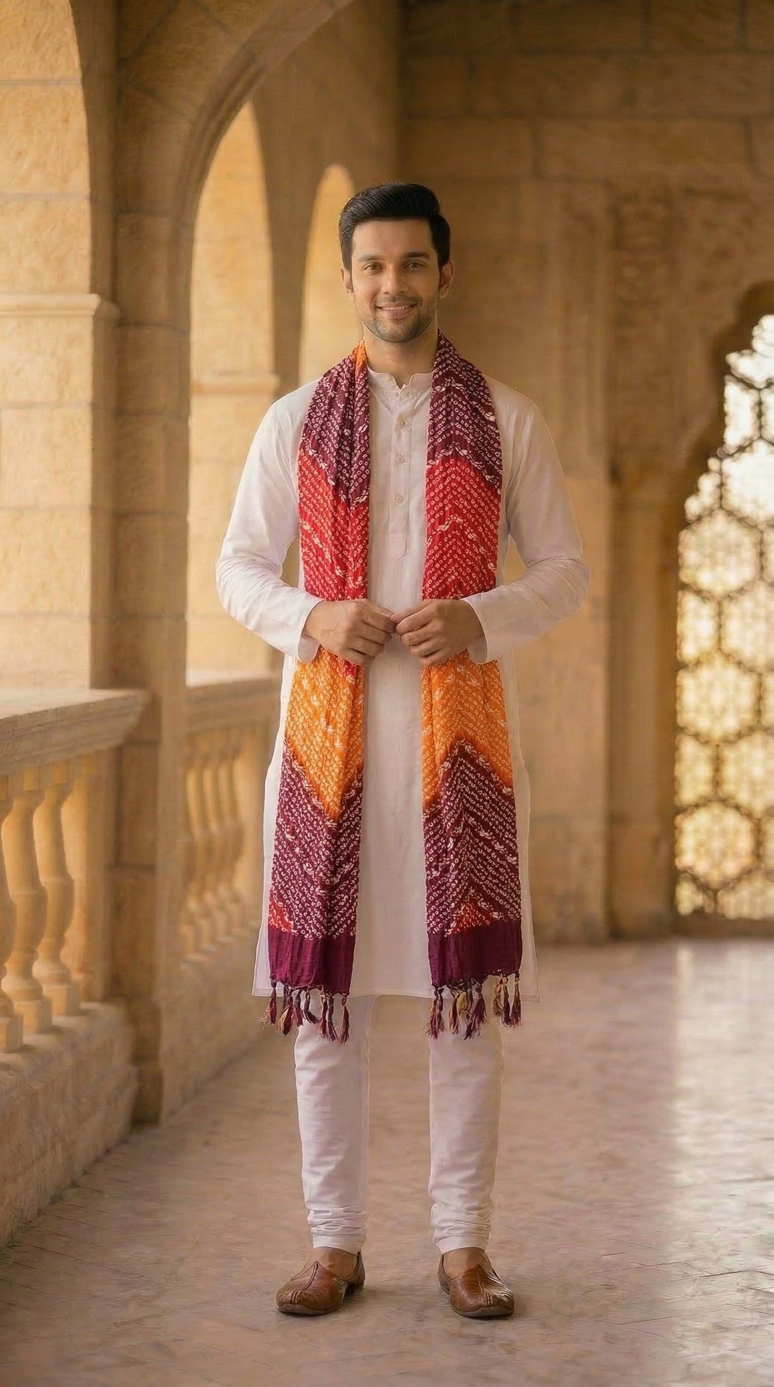 zamour Chiffon Printed Orange Men Dupatta-picture-48