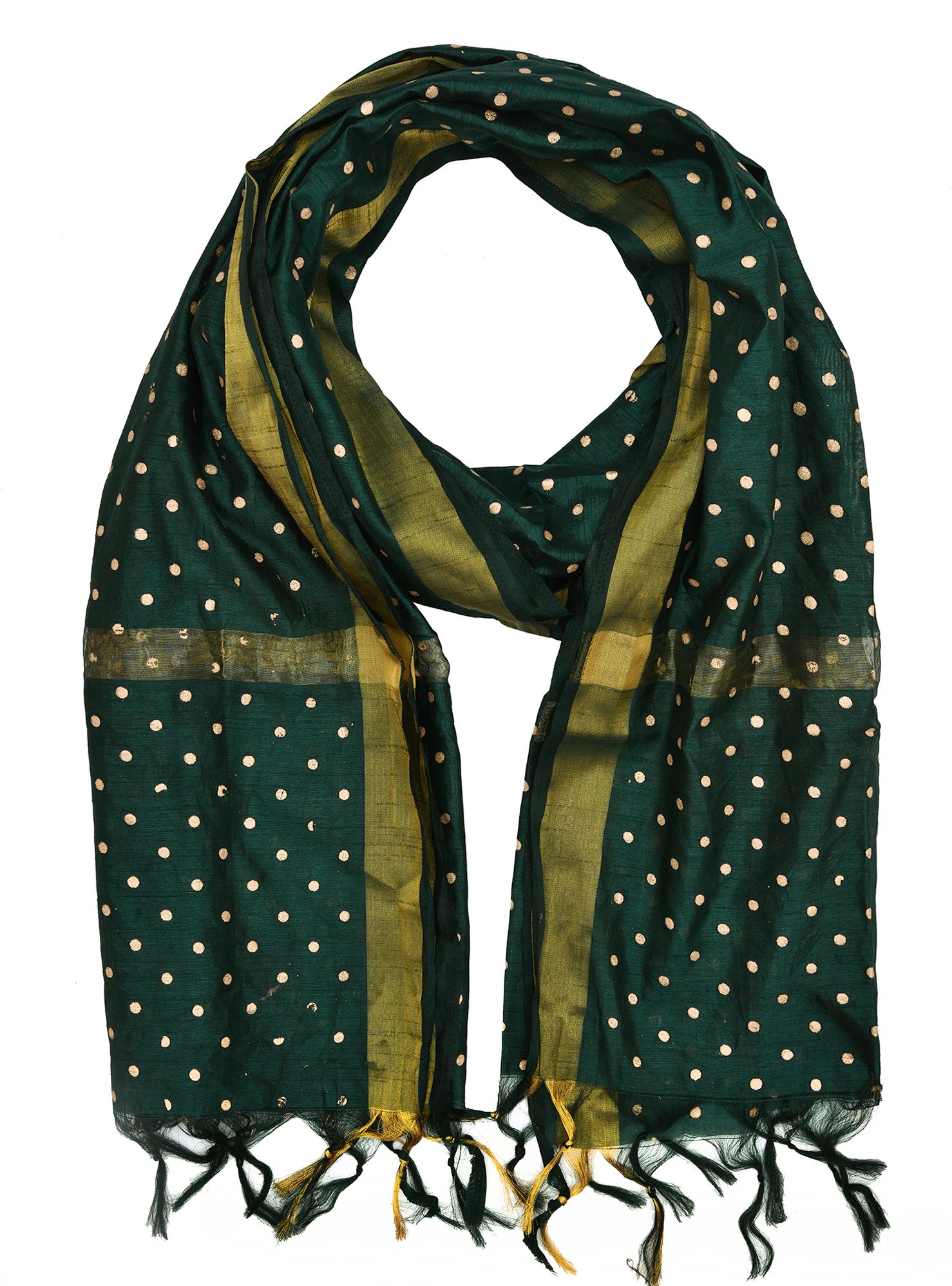 whiteheaven Silk Blend Polka Print Dark Green Women Dupatta-picture-40