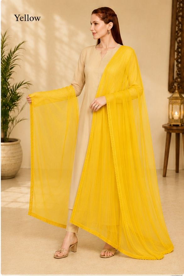 Chiffon Solid Yellow Women Dupatta-image-49